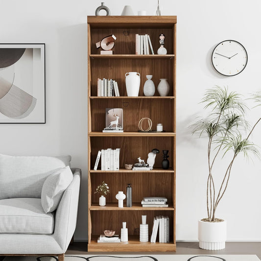 82" Wooden Book Shelf, 5 Shelf Bookcase, Modern Bookshelf with Adjustable Shelf for Home Office, Study Room, Oak