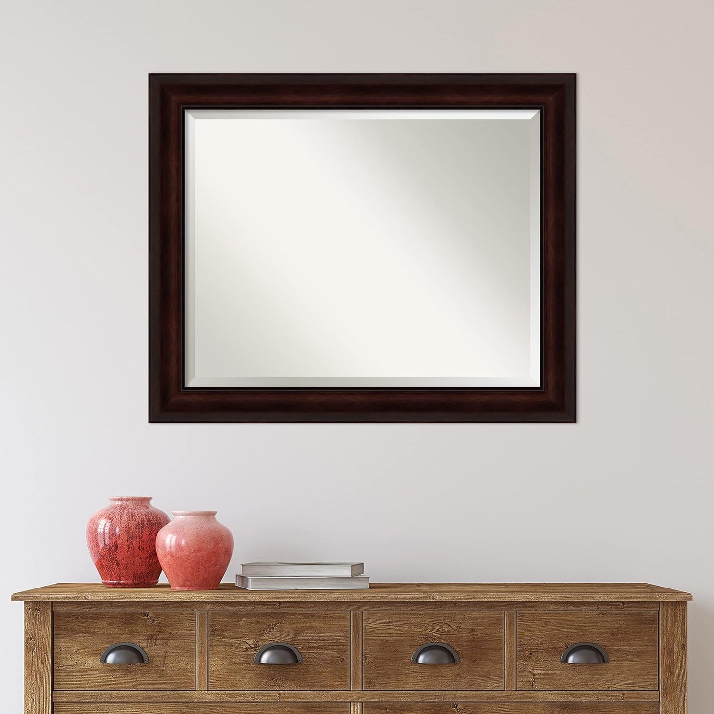 Amanti Art Brown Bathroom Mirror for Over Sink, 27x33 Coffee Bean Brown Rectangle Vanity Mirror, Large Casual Frame, Hangs Horizonally and Vertically, Bathroom Wall Decor, Beveled Edge from WI, USA