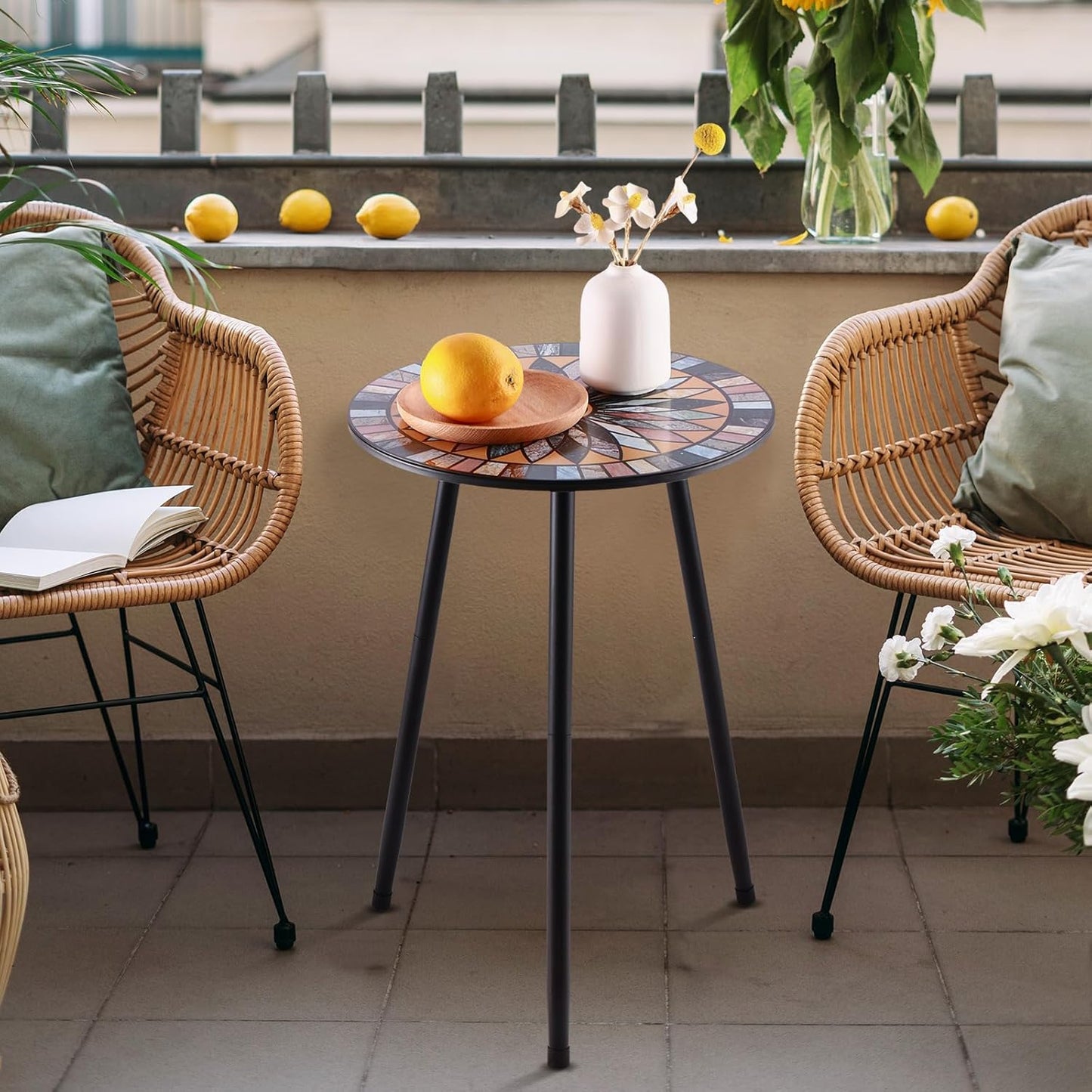 Party Zealot Metal Mosaic Round Side Tables Set of Two 13.4" Small Outdoor Patio Round Accent Coffee Tables Indoor Corner Stand for Small Spaces Weather-Resistant for Balcony Plant Stand