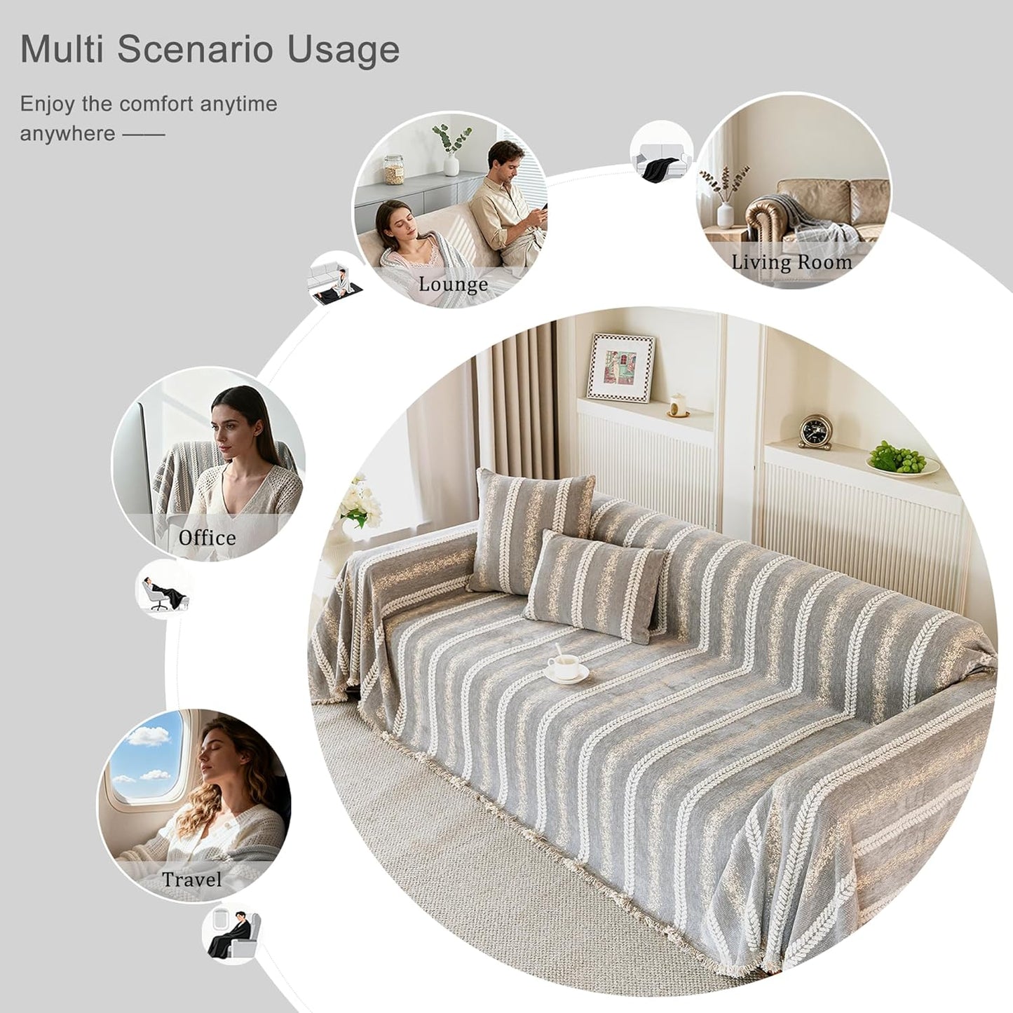 Couch Cover for Dogs Washable Sofa Cover, Sectional Couch Covers, Sofa Covers for 2 Cushion Couch, Non Slip Stripe Sofa Slipcovers Furniture Protector, Couch Protector from Cat Claws, Light,71''x150''