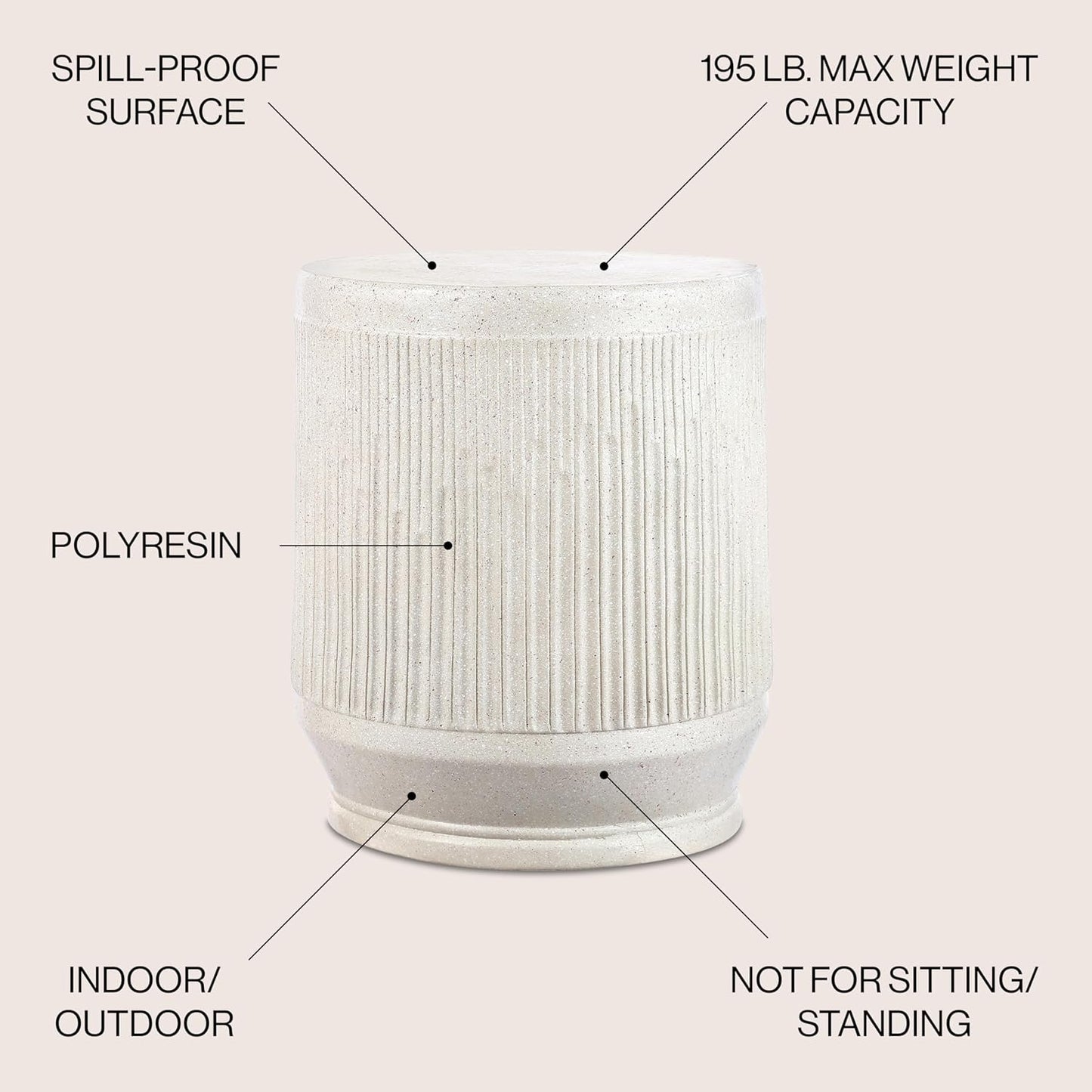 JONATHAN Y TBL1103A Kline 17.5" Mid-Century Modern Brutalist Indoor/Outdoor Accent Table Art Deco, Minimalist, Contemporary, Patio, Garden, Bathroom, Living Room, Cream Terrazzo Finish