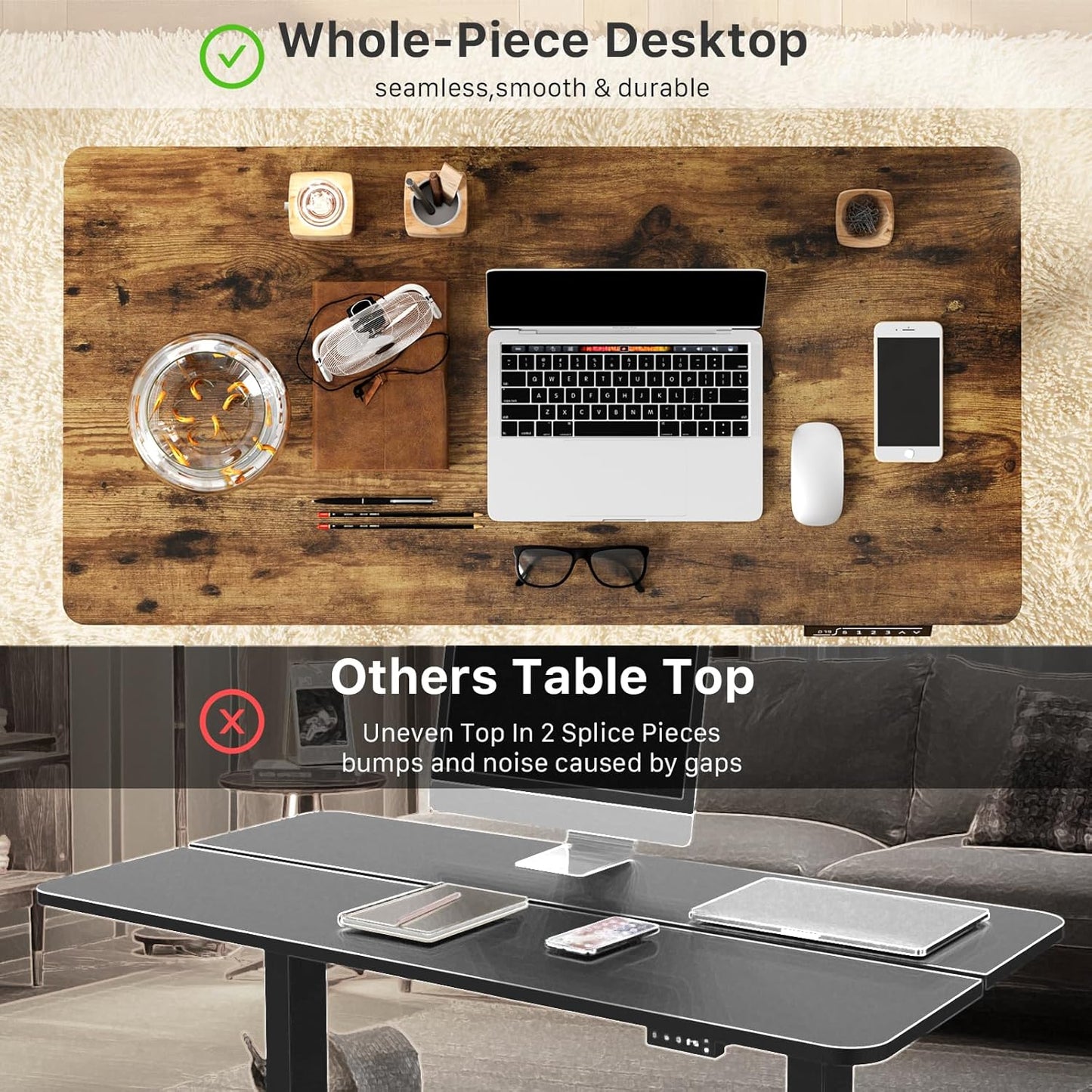 JOY worker Small Electric Standing Desk, 40" x 20" Whole Piece Height Adjustable Table with Memory Controller, Black Sit to Stand Desk Workstation for Home Office, Rustic Brown