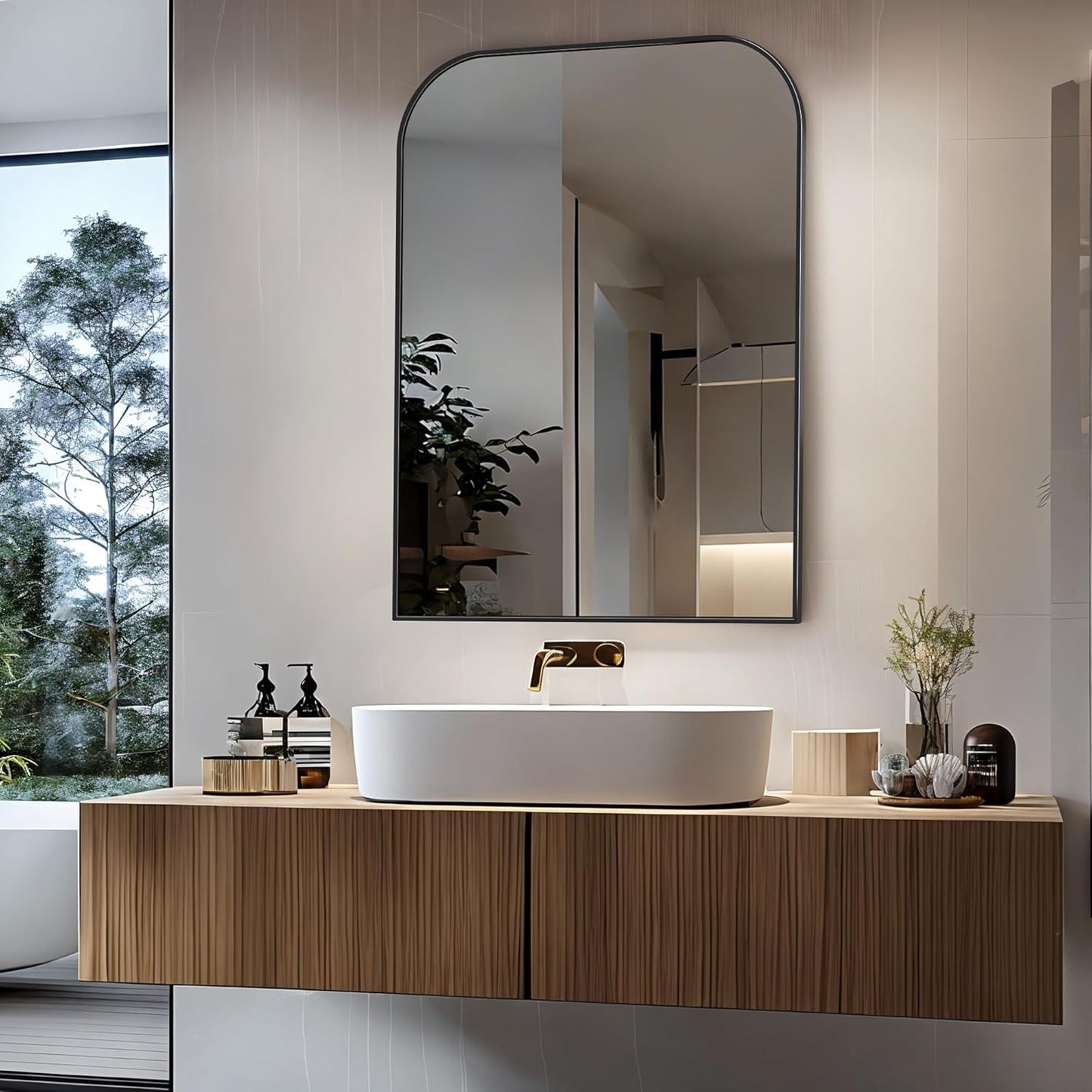 Bathroom Mirror, Wall Mirrors, Black Metal Framed Wall-Mounted Mirrors, Bathroom Vanity Mirror for Over Sink, Living Room, Bedroom, Entryway, 24x32 Inch, Black