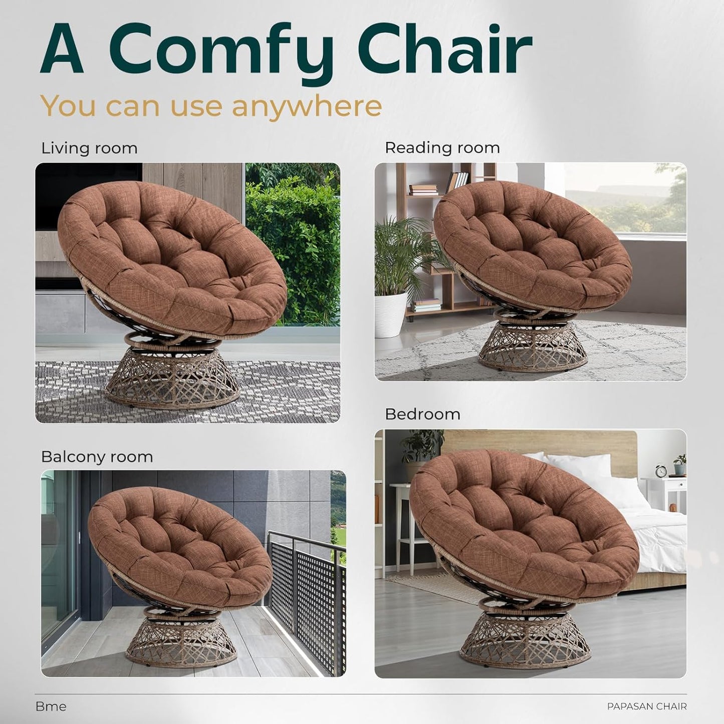 Bme 40" Ergonomic Wicker Papasan Chair