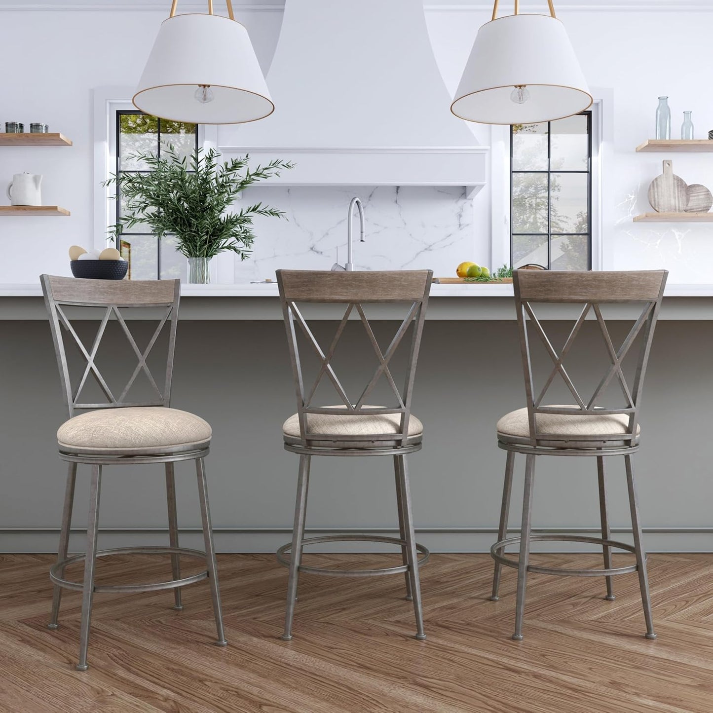 Hillsdale Stewart Indoor/Outdoor Swivel Counter Height Stool, Aged Pewter