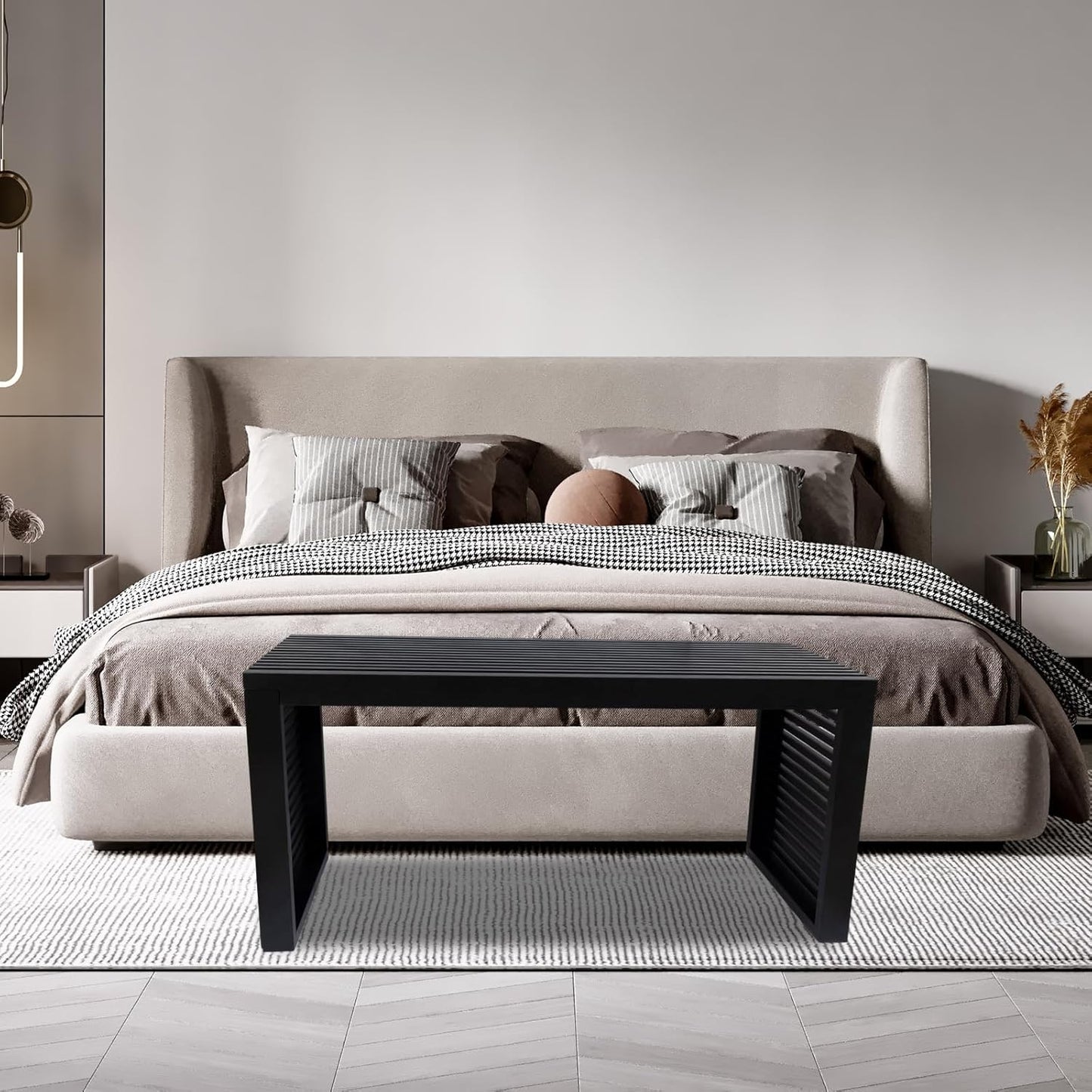 Bamboo Dining Bench, 35 inch Entryway Bench, Indoor Kitchen Table Bench for Entryway Dining Room Living Room Bedroom End of Bed-Black