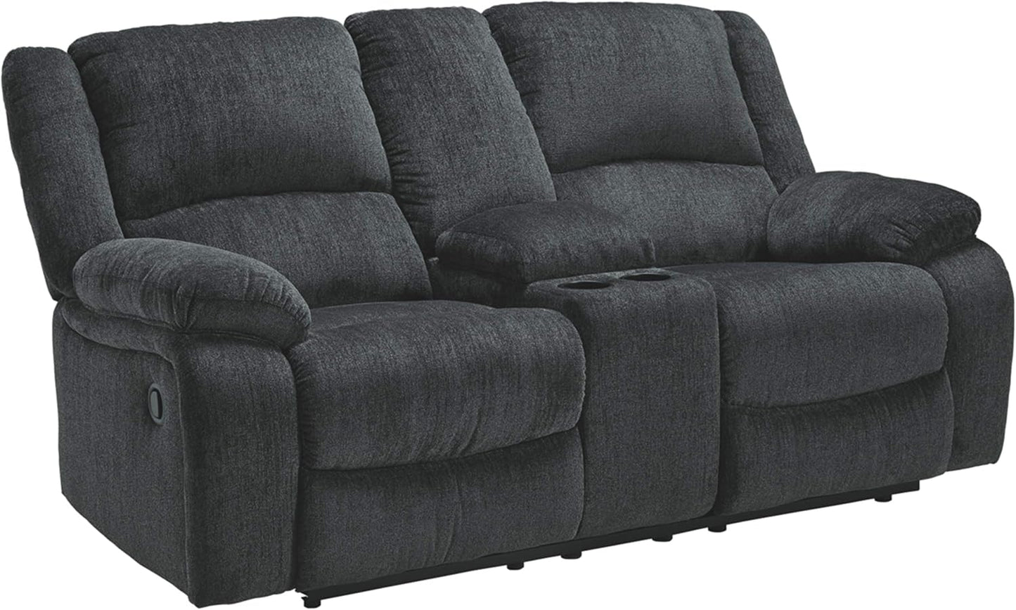 Signature Design by Ashley Draycoll Contemporary Double Reclining Manual Loveseat with Center Console, Dark Gray