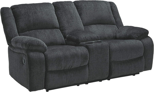 Signature Design by Ashley Draycoll Contemporary Double Reclining Manual Loveseat with Center Console, Dark Gray