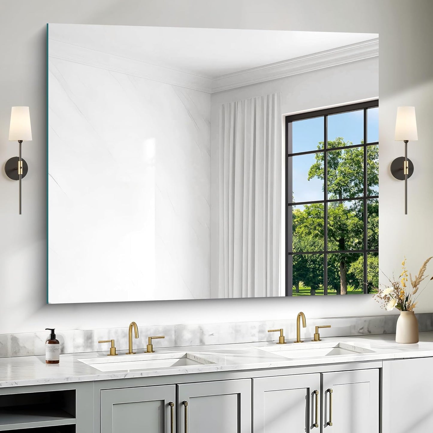 40x48 Inch Frameless Mirror, Frameless Bathroom Mirrors for Over Sink, Large Rectangle Wall Mirror, Upgraded Shatterproof Wall Mount Square for Living Room Bedroom Bathroom