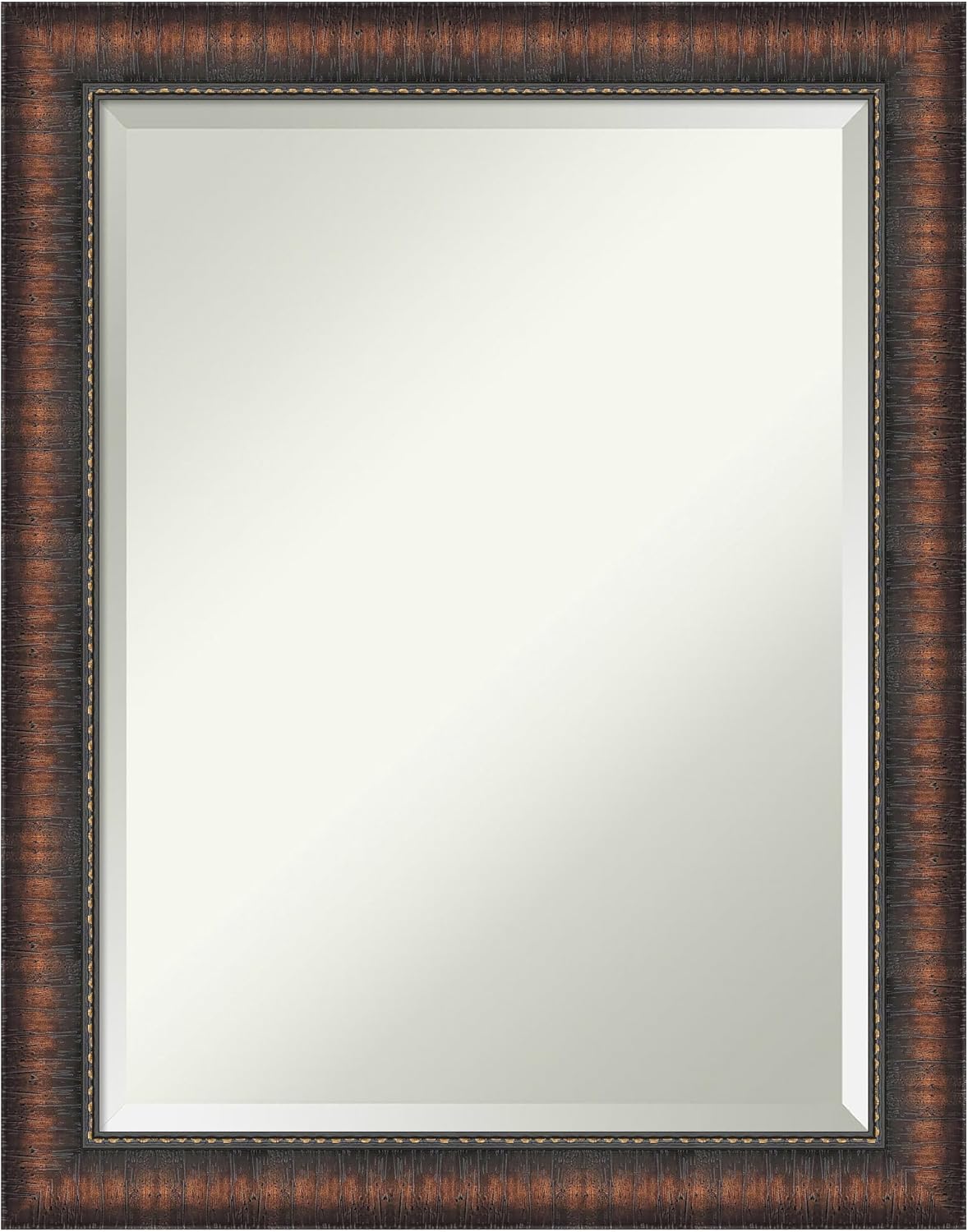 Amanti Art Brown Wall Mirror 28x22 Caleb Brown Rectangle Bathroom Mirror for Wall Decor Living Room, Medium Rustic Farmhouse Frame, Hangs Horizonally and Vertically, Bathroom Decor, Beveled Edge