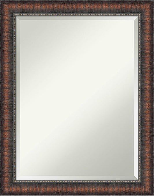 Amanti Art Brown Wall Mirror 28x22 Caleb Brown Rectangle Bathroom Mirror for Wall Decor Living Room, Medium Rustic Farmhouse Frame, Hangs Horizonally and Vertically, Bathroom Decor, Beveled Edge