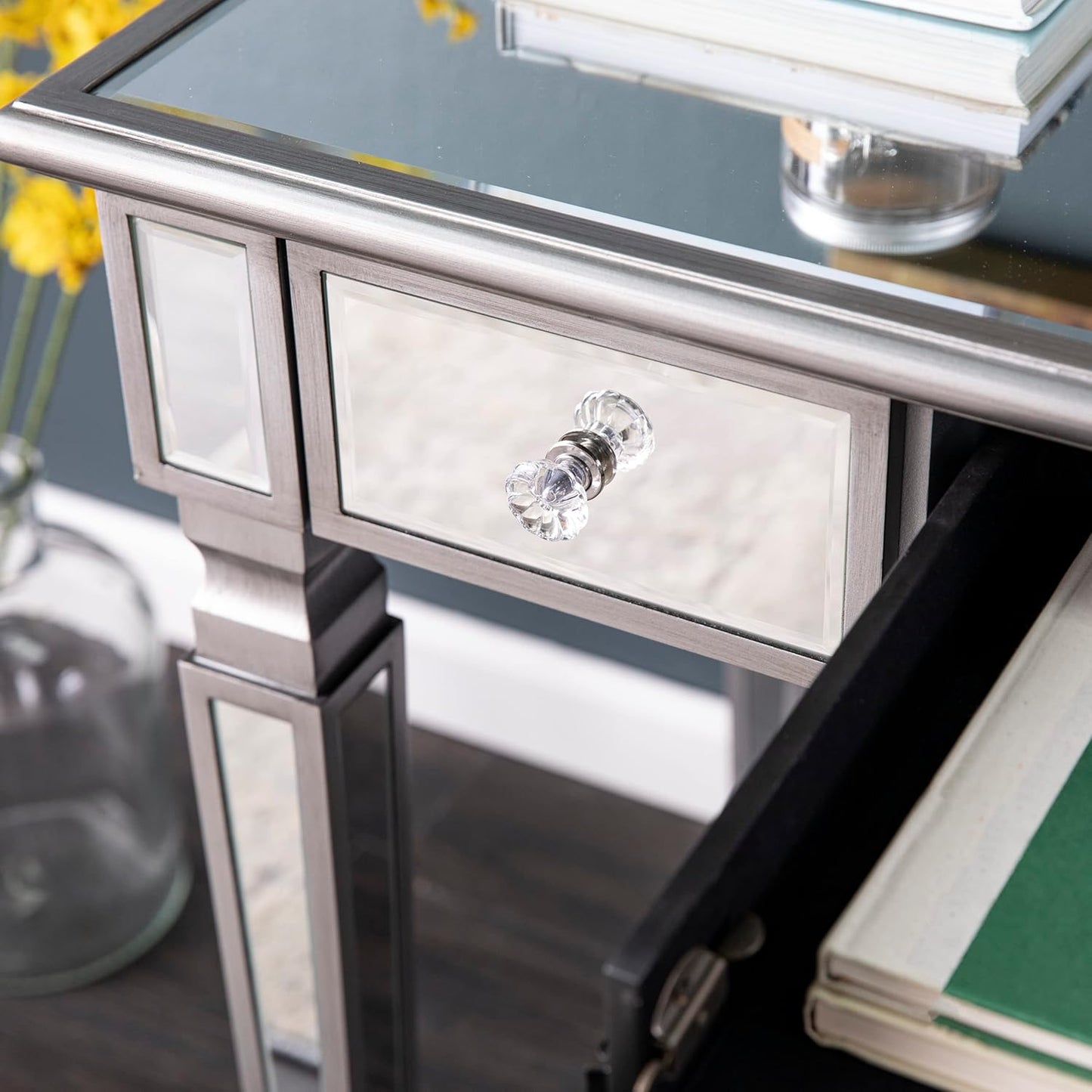 SEI Furniture Wedlyn Mirrored Writing Desk, Silver