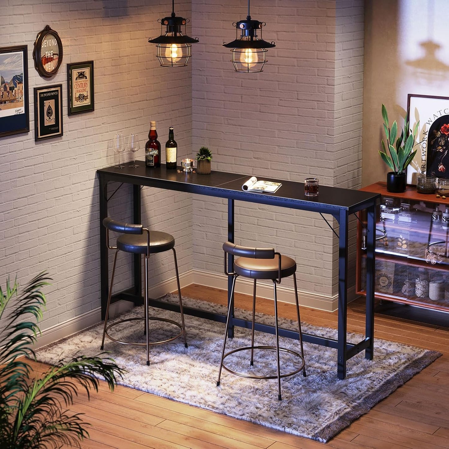 ODK 71 Inch Bar Table, Bar Height Pub Table, Counter Height Bar Table, Rectangular High Top Kitchen & Dining Counter Tables with Sturdy Legs & Easy-to-Clean Top, Black