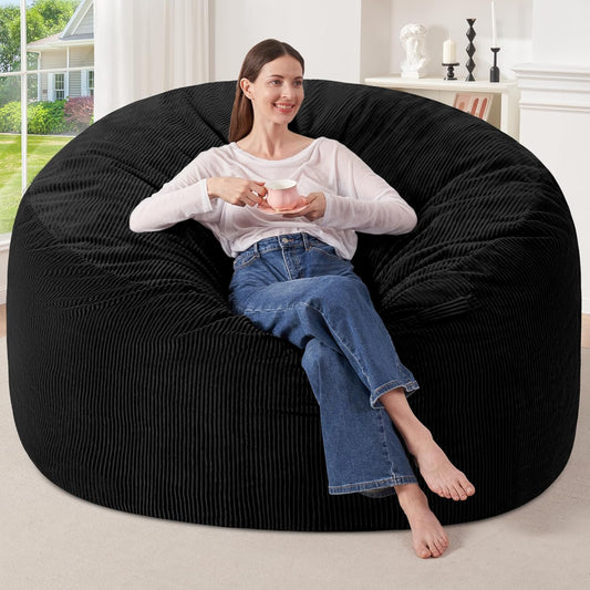 HABUTWAY 6FT Bean Bag Chair,Giant Bean Bag Chairs for Adults,Big Bean Bags with Memory Foam Filled, Large Beanbag Chairs with Soft Corduroy Cover-Black