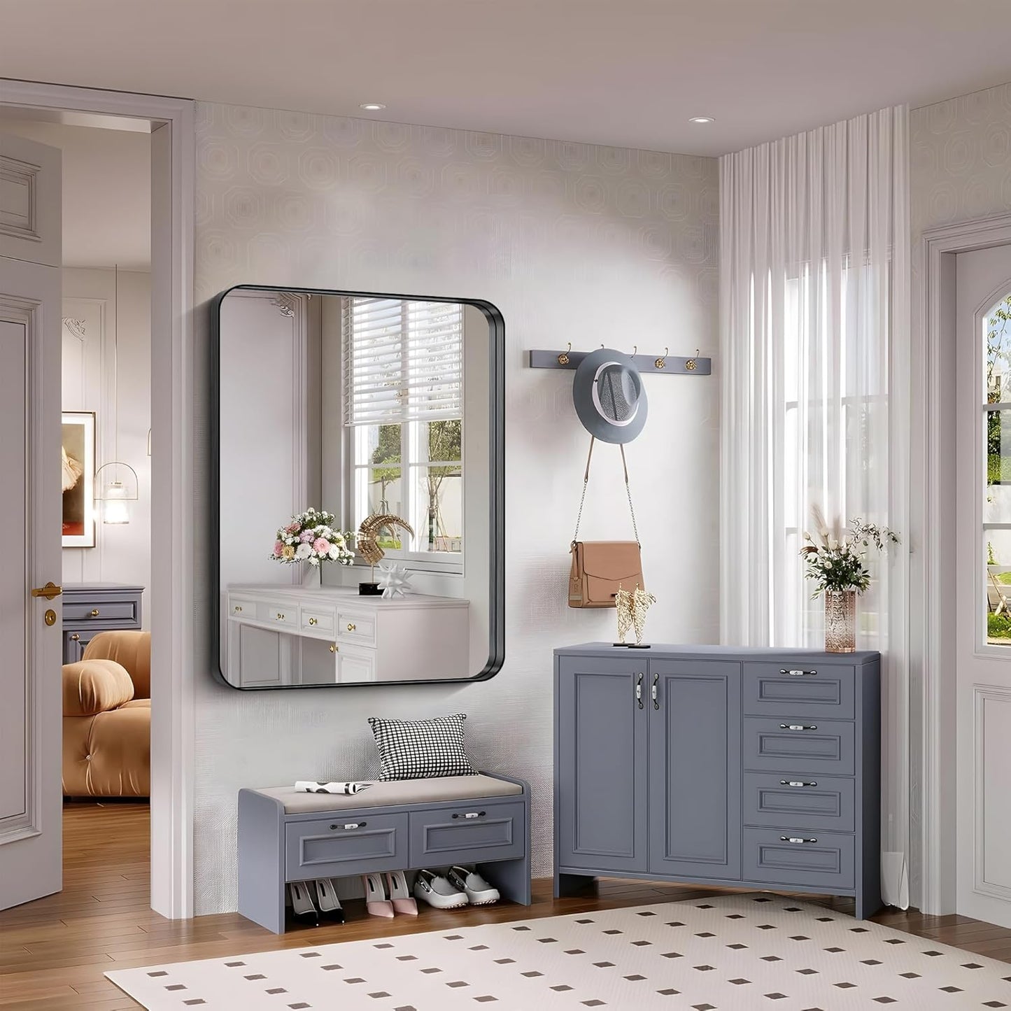 FORBATH 48x36 Inch Bathroom Mirror, Brushed Black Deep Frame Wall Mirror with Rounded Corners, Anti-Rust Tempered Glass for Modern Farmhouse Vanity (Horizontal/Vertical)