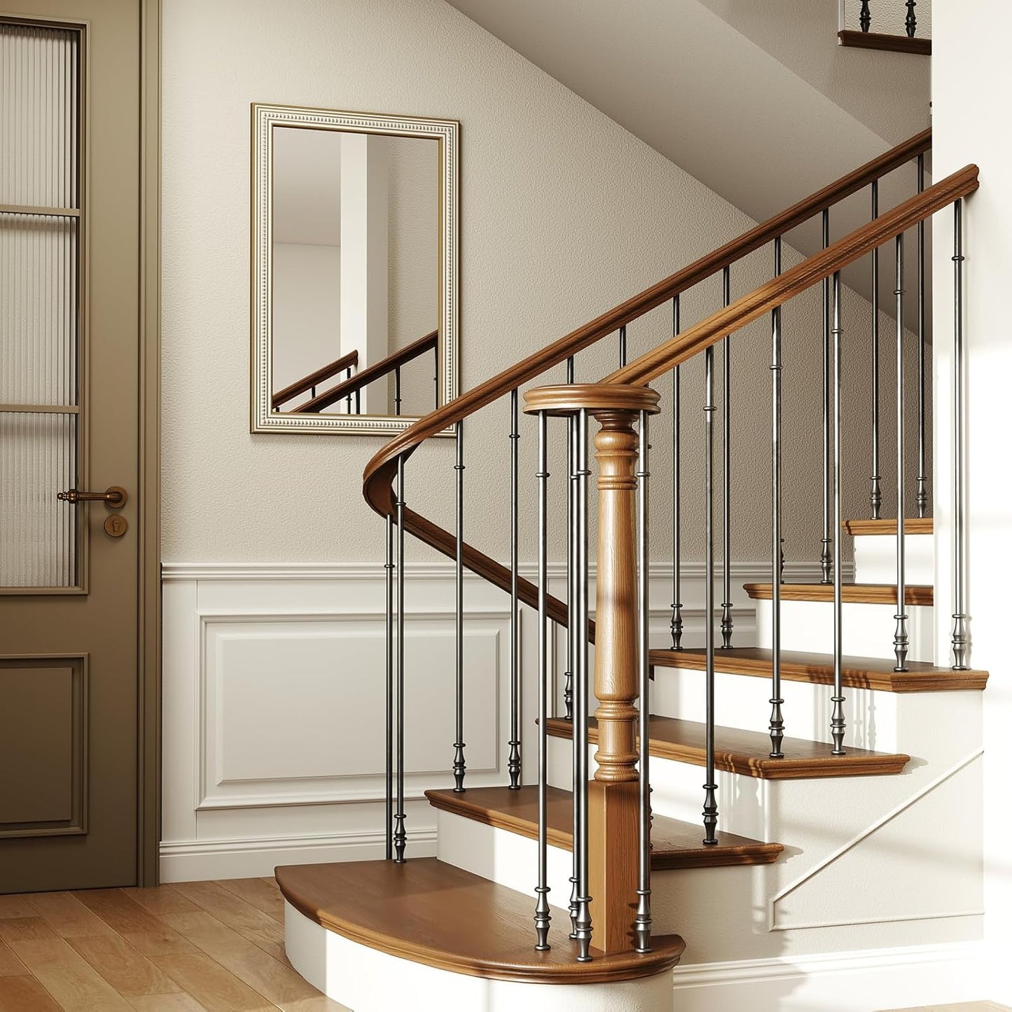 36x24 Inch Farmhouse Wooden Rectangle Mirrors for Wall with Beaded, Boho Decorative Rectangular Mirror for Bathroom, Living Room, Entryway, Foyer (Horizontal/Vertical Mount)