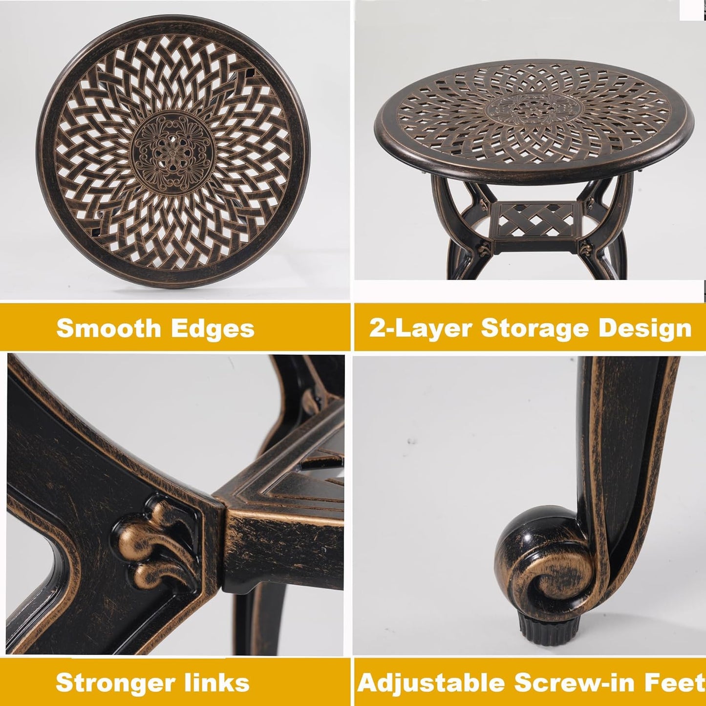 Cast Aluminum Outdoor Side Table,Small Patio Table,Outdoor Coffee Tables for Patio,Garden,Balcony, for All Weather (Copper, Round)