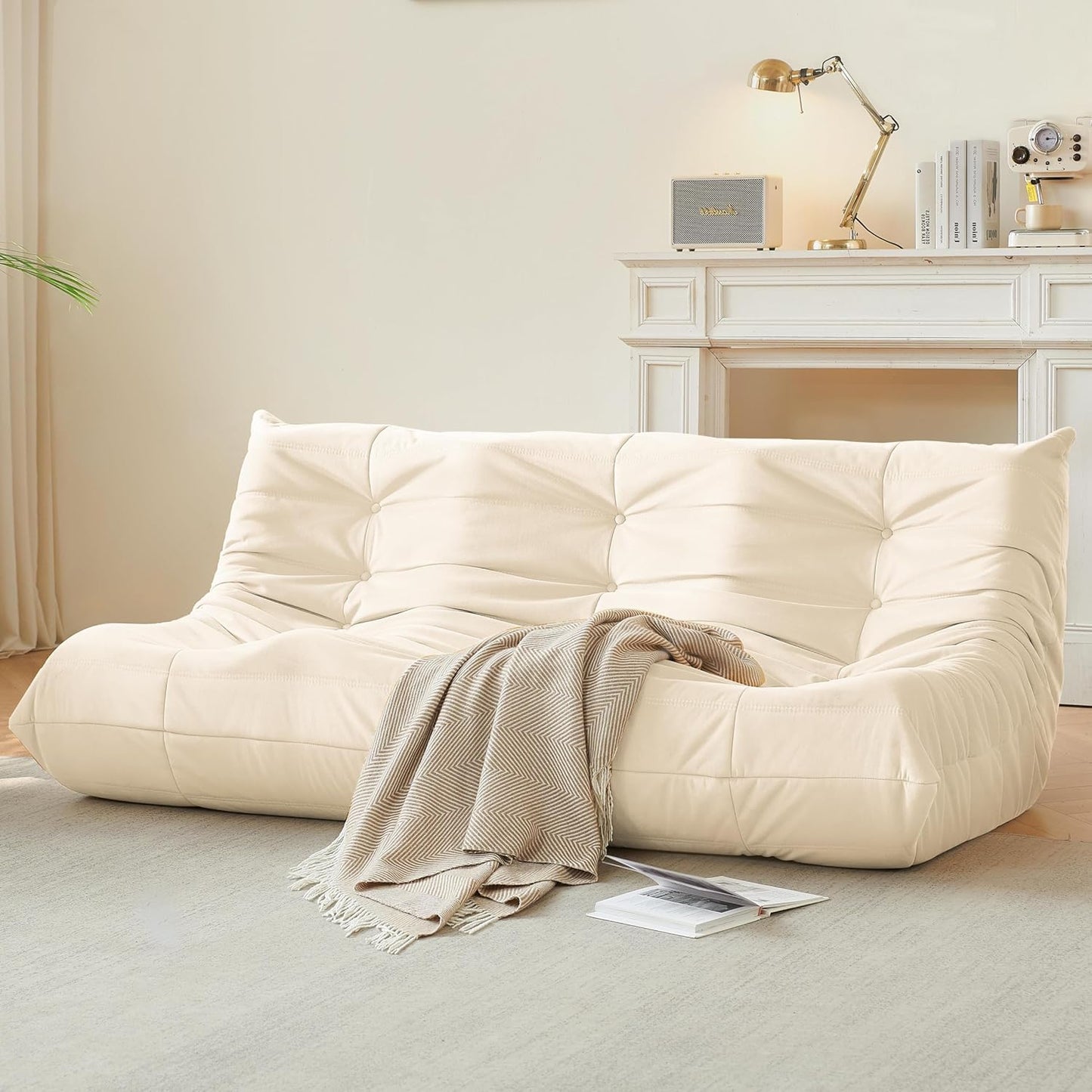 Bean Bag Chair, Large Fireside Chair Bean Bag Sofa for Adults, 3 Seater Bean Bag Chairs for Teens with High-Resilience Foam, Memory Foam Bean Bag for Living Room, Bedroom, Office (Suede, Beige)