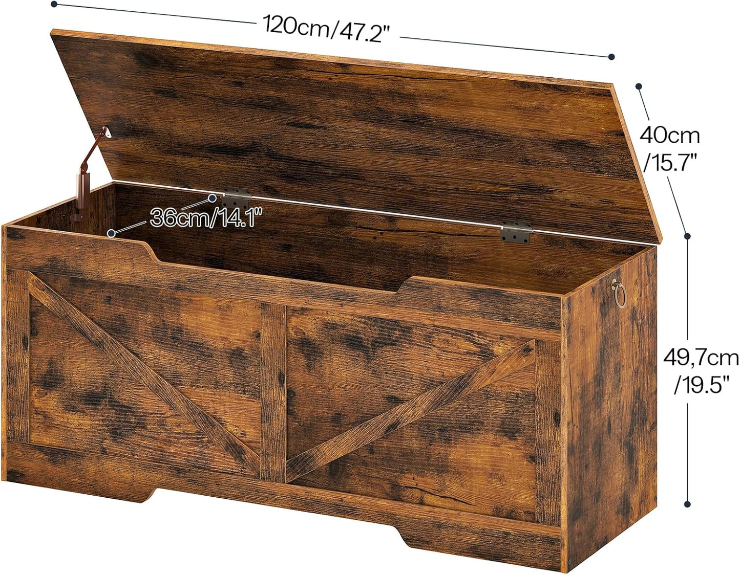 HOOBRO 47.2” Storage Chest, Retro Wooden Storage Bench with U-Shaped Cut-Out Pull, Toy Chest with Safety Hinge, Supports 220 lb and Easy Assembly for Toy Box Organizer (Rustic Brown) BF773CW01