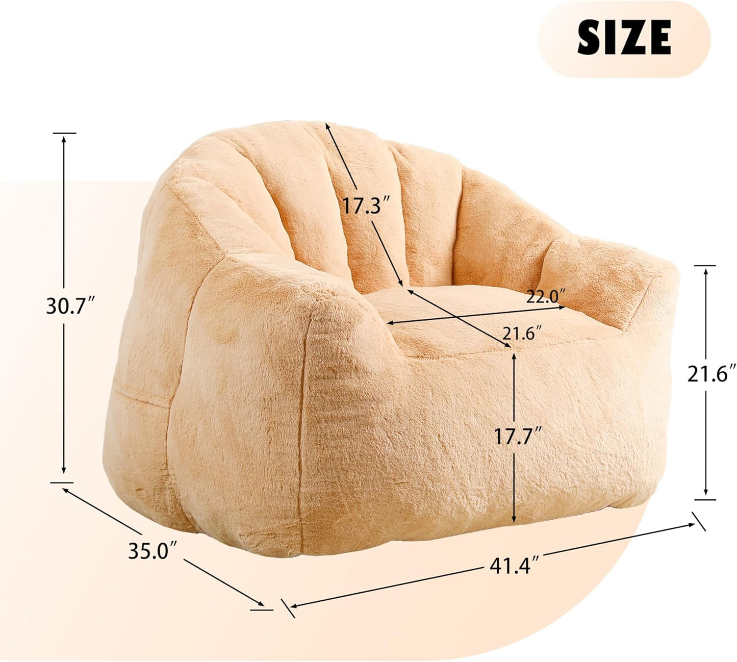 Furniliving Bean Bag Chair, Giant Bean Bag Chair Stuffed Floor Sofa for Adults Comfy Bean Bag Sofa with Back Support, Oversized Bean Bag Couch for Living Room Bedroom Dorm Office, Faux Leather, Brown