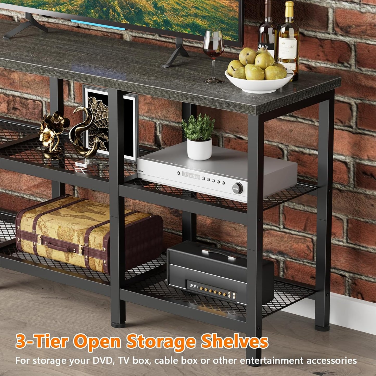 Furologee TV Stand, 43 Inch Entertainment Center with 3-Tier Storage Shelves, Industrial Media Console Table for TVs up to 50 Inch, Television Stands for Living Room, Bedroom, Light Black Oak