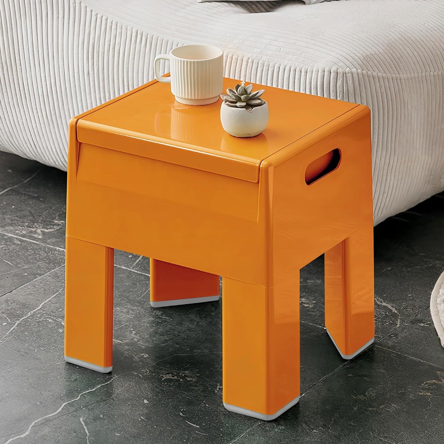 Nightstand Bedside with Storage Space, Multifunctional Colorful Plastic End Table Small Side Table for Bedroom, Dorm and Small Spaces, Easy Assembly(14.7" D x 11.8" W x 15.8" H, Orange)