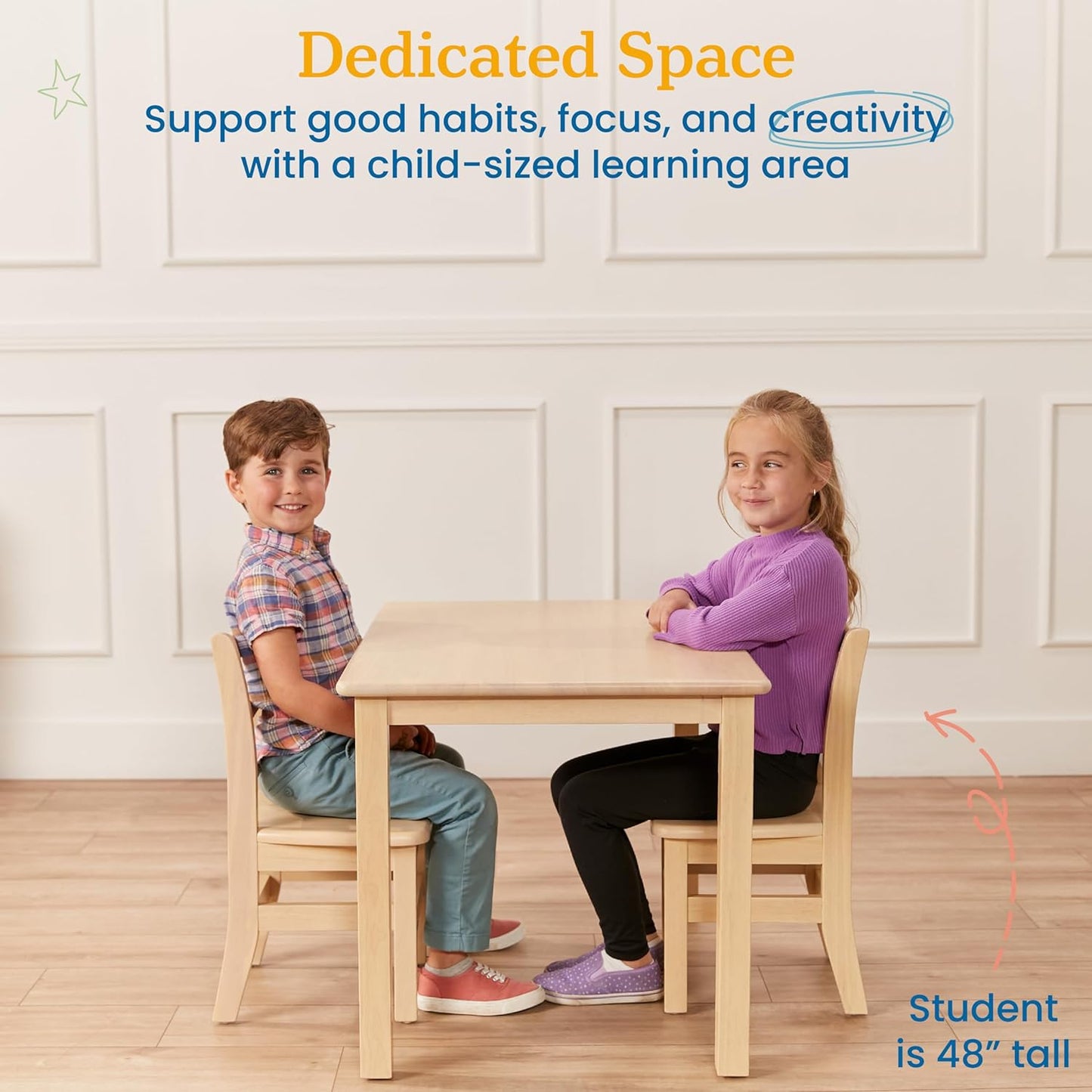 ECR4Kids 24in x 36in Rectangular Hardwood Table and Chair Set, 12in Seat Height, Kids Furniture, Antique White