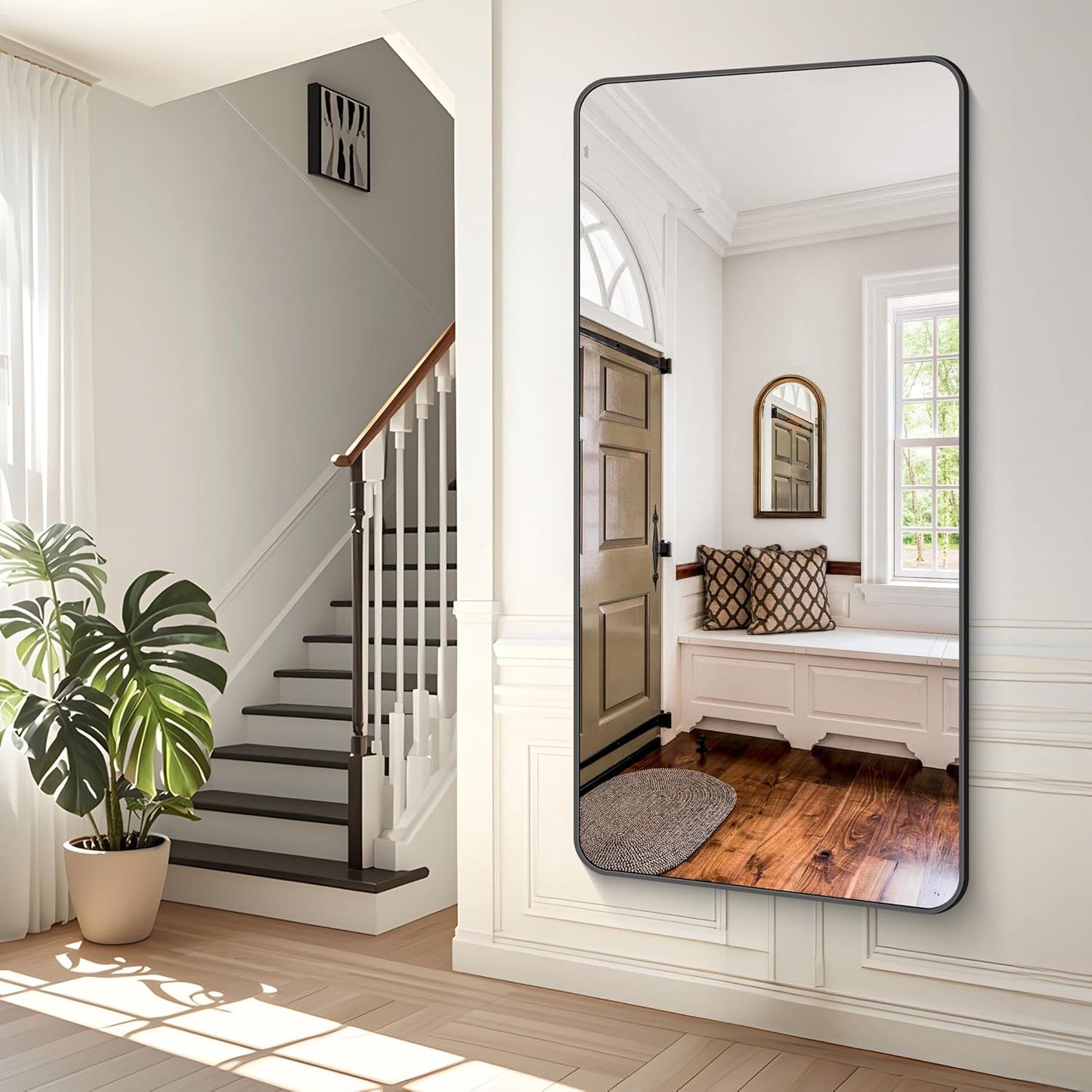 BONEWEI 72x36 inch Large Bathroom Mirror,Black Rectangle Mirror,Wall Mounted Bathroom Frame Vanity Mirror with Round Corner for Bedroom Living Room,Entryway Hangs Horizontal or Vertical