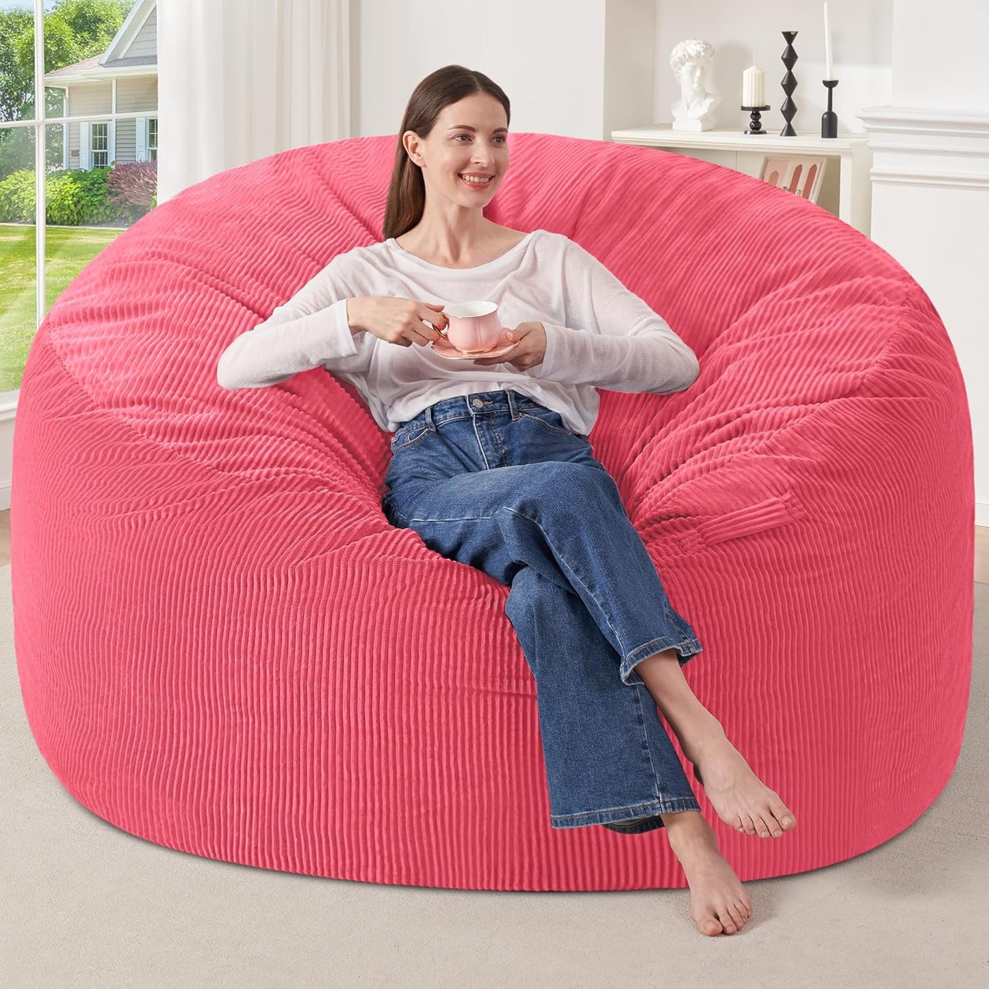 HABUTWAY 6FT Bean Bag Chair,Giant Bean Bag Chairs for Adults,Big Bean Bags with Memory Foam Filled, Large Beanbag Chairs with Soft Corduroy Cover-Pink