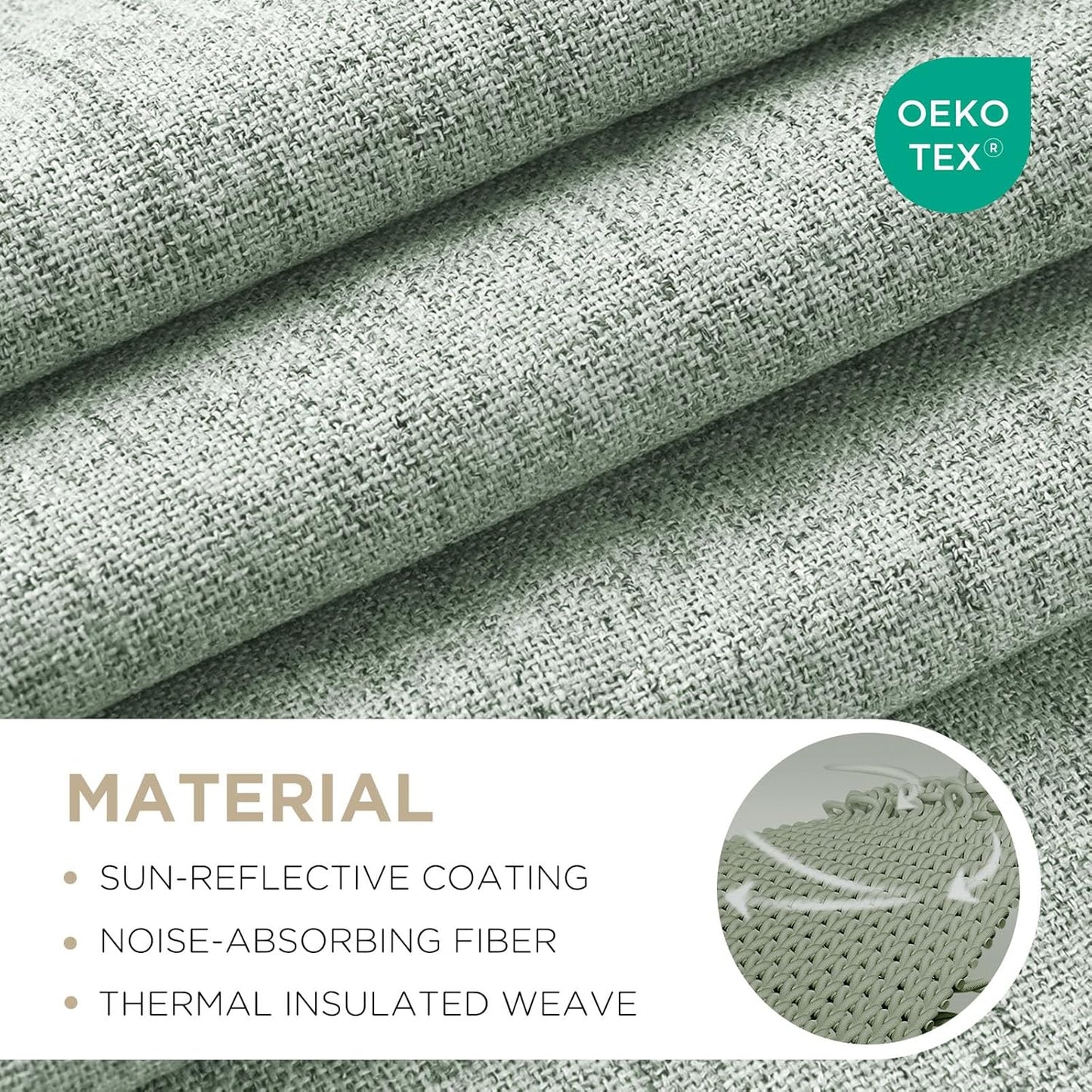 Joydeco 100% Blackout Curtains for Bedroom - Natural Linen Curtains 70" W x 96" L Long, Thermal Insulated 1 Panels Sage Green Light Blocking Drapes, Rod Pocket & Back Tabs for Living Room