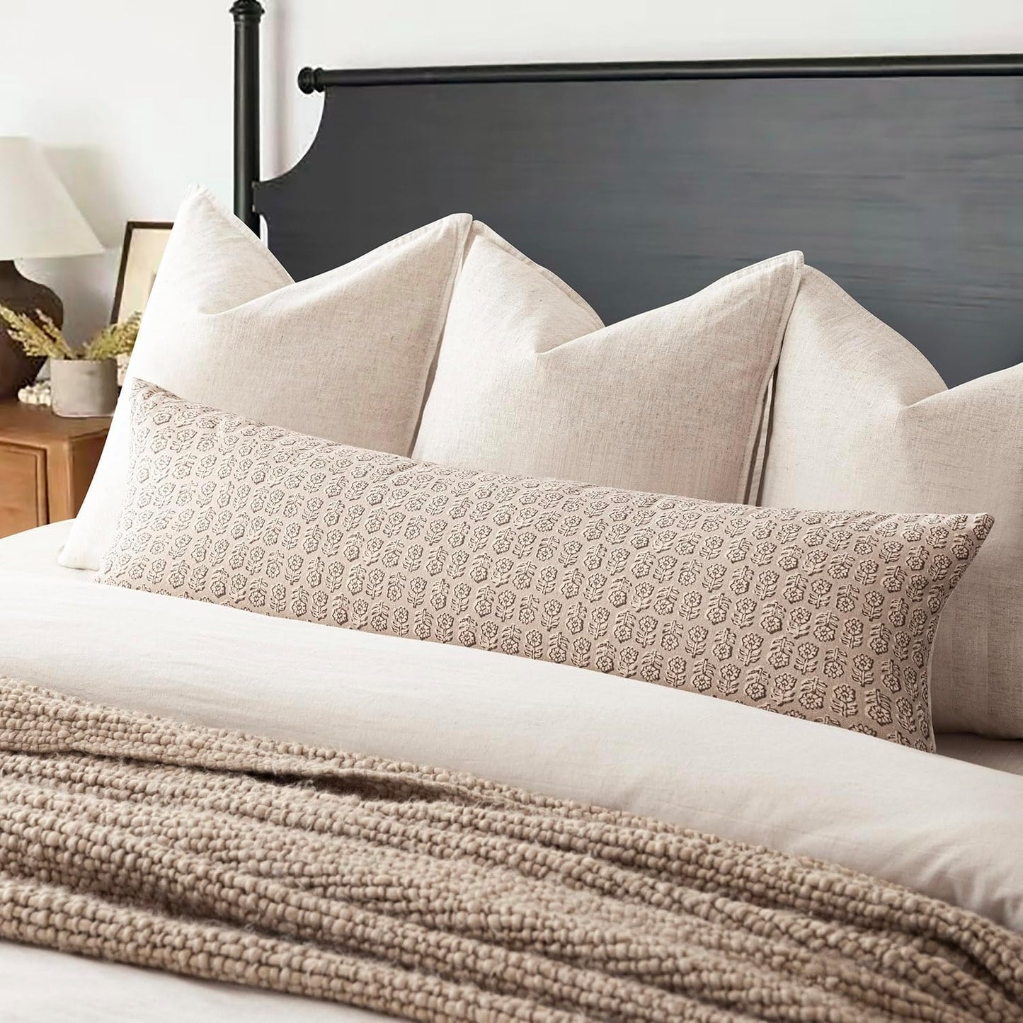 Foindtower Set of 2 Decorative Long Body Lumbar Throw Pillow Covers Vintage Accent Farmhouse Cushion Covers Neutral Home Decor for Sofa Couch Chair Bedroom Living Room Outdoor,14×36 Inch,Ivory Beige