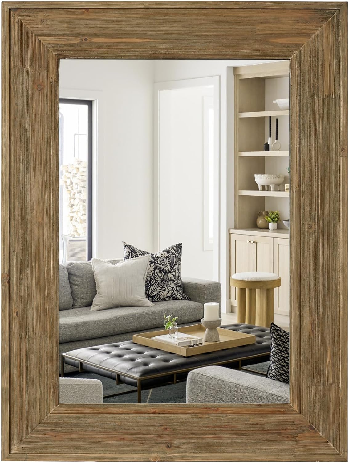 WallBeyond Rustic Wood Framed Mirror, 24" x 32" Farmhouse Decorative Wall Mirror, Vintage Solid Wood Rectangular for Bathroom, Entryway & Living Room, Natural