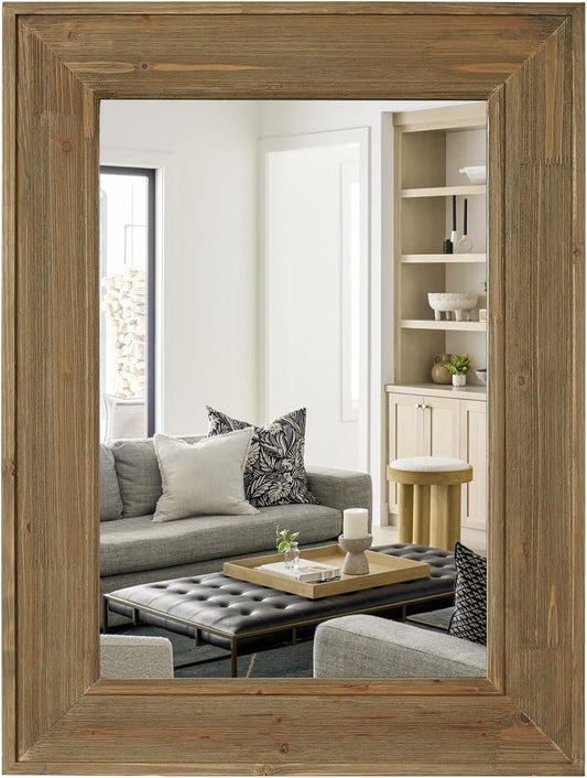 WallBeyond Rustic Wood Framed Mirror, 24" x 32" Farmhouse Decorative Wall Mirror, Vintage Solid Wood Rectangular for Bathroom, Entryway & Living Room, Natural