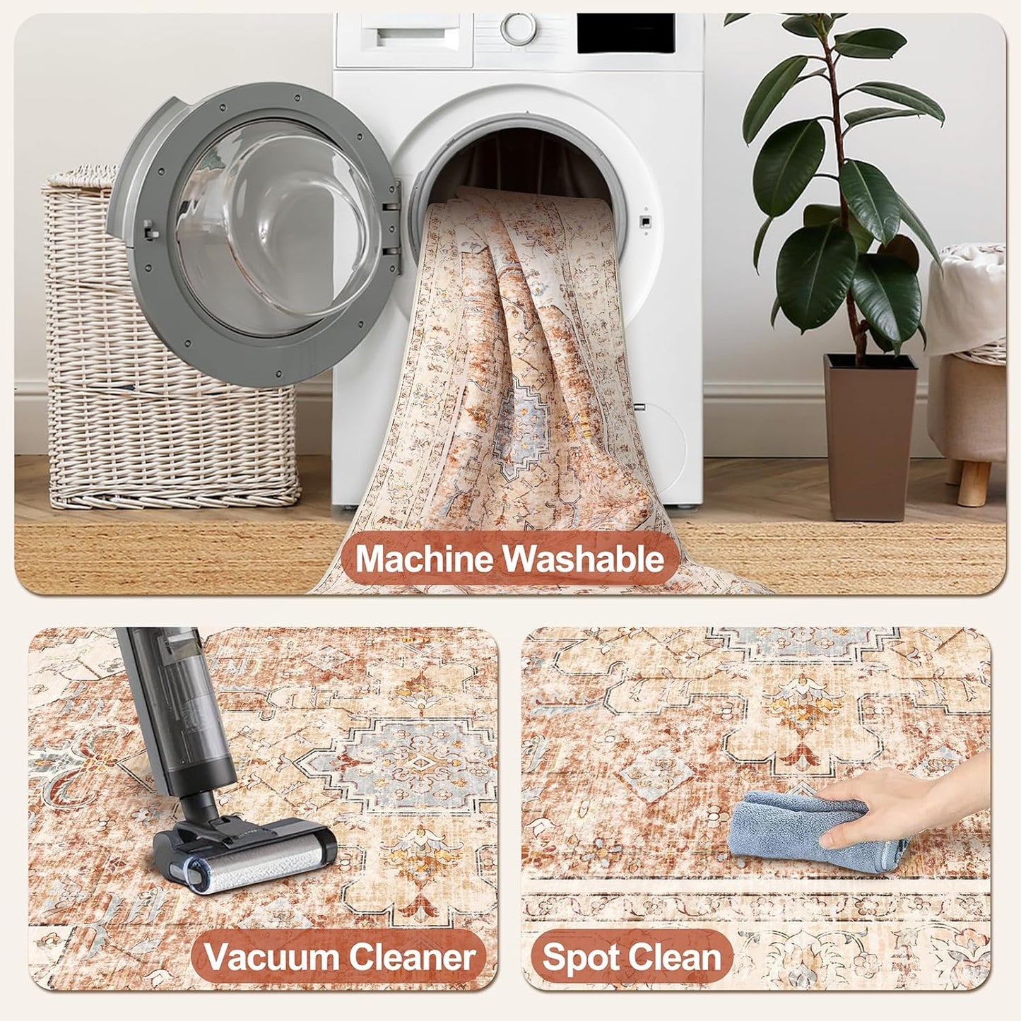 Tangsoo Vintage Rug 2x3 Washable for Entryway, Non Slip Small Area, Indoor Front Door Rug, Print Distressed Brick Red Door Mat Carpet, Soft Low Pile for Entrance Kitchen Bedroom Bathroom