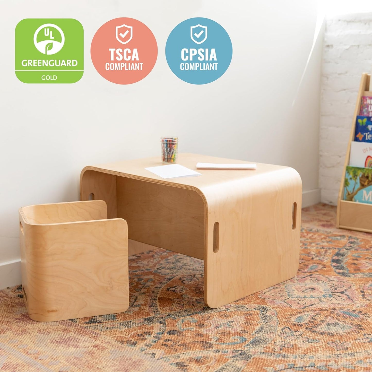 ECR4Kids Bentwood Multipurpose Table and Chair Set, Kids Furniture, Natural, 3-Piece