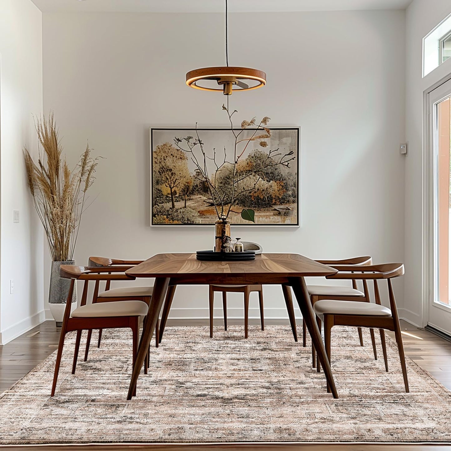 GENIMO 10x14 Area Rugs for Living Room, Machine Washable Non Slip Vintage Retro Rugs, Low Pile Lightweight Thin Print Rug for Bedroom, Dining Room, Home Office, Brownishi Drab