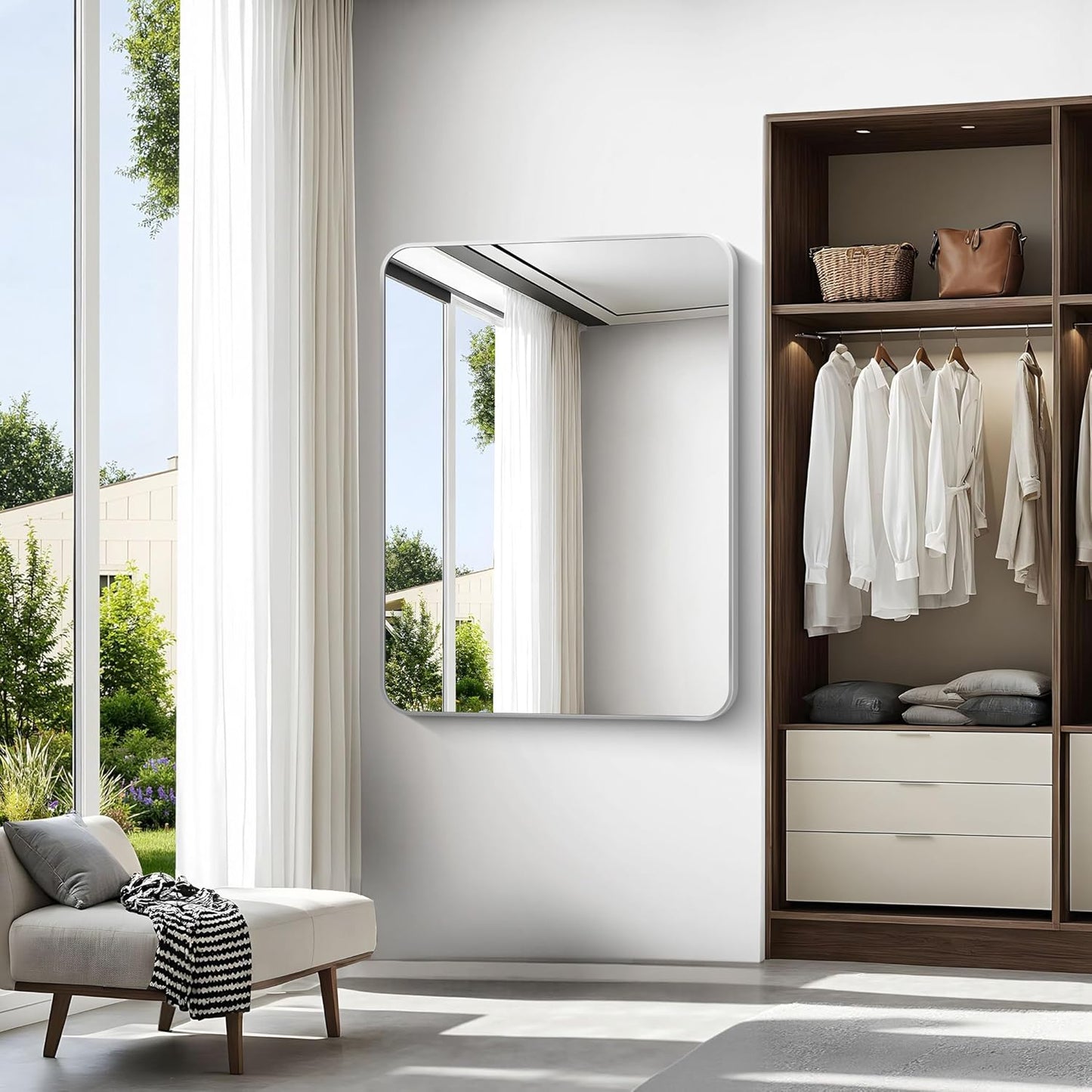 Silver Bathroom Mirror,36x48 inch Wall Mirror for Bathroom Wall Mounted,Rectangle Mirror for Bathroom Over Sink,Modern Frame Round Corner for Living Room,Bedroom Entryway,Horizontal/Vertical