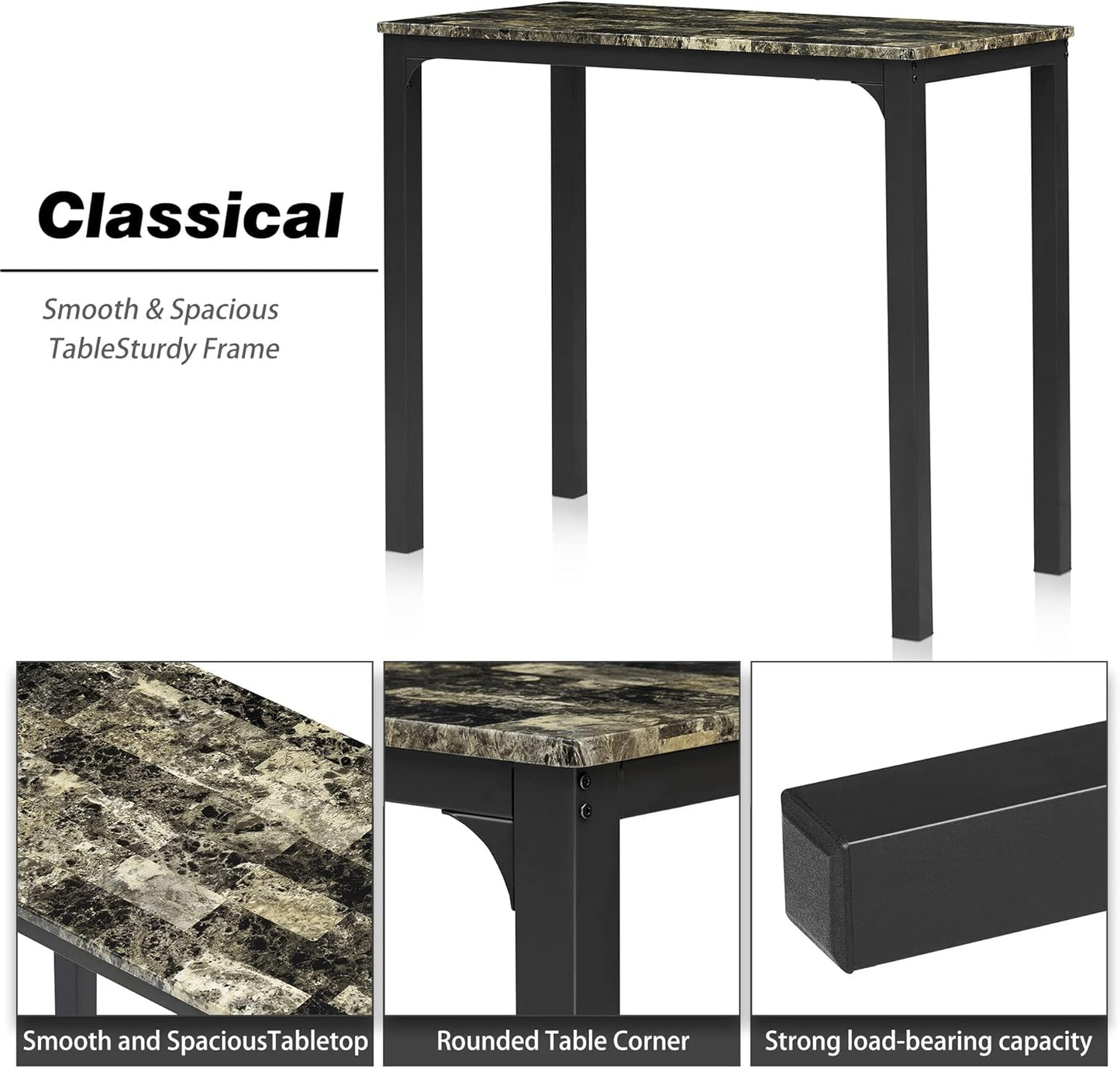 VECELO Dining Table Set with 2 Stools,3 Piece Counter Height for Kitchen, Living Room, Small Apartment