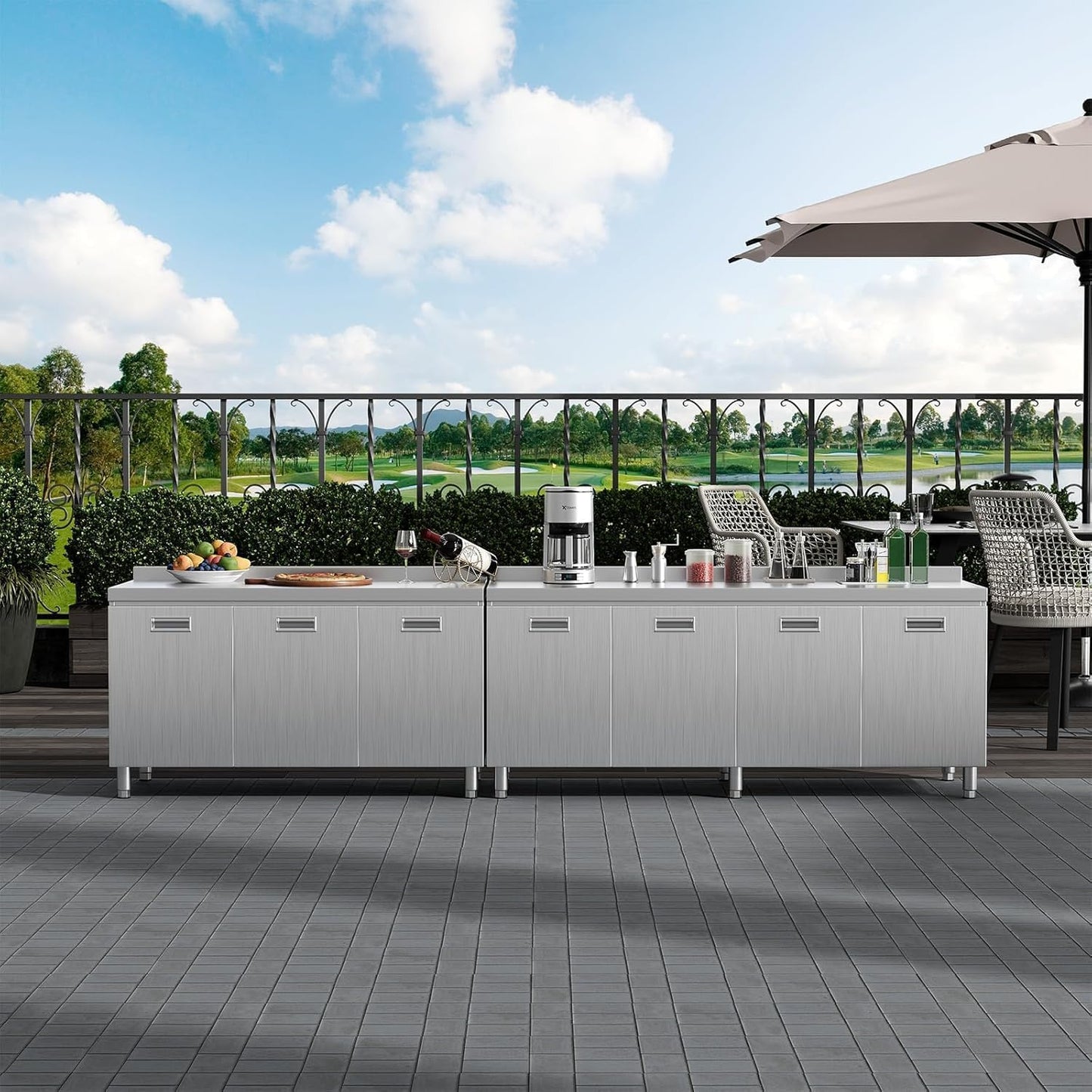 ZZV 59 inch Stainless Steel Prep Table with Storage Stainless Steel Cabinet for Prep & Work Commercial Worktable with Cabinet and 3 Doors for Kitchen, Restaurant, Hotel, Garage, Warehouse, Outdoor