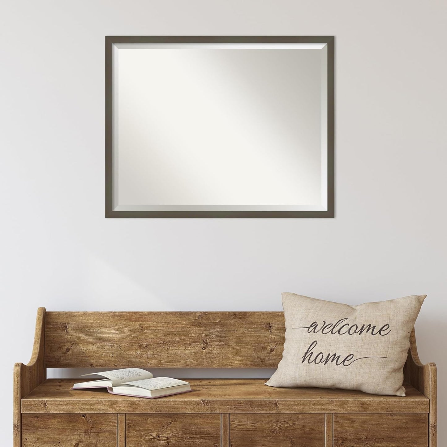 Amanti Art Grey Wall Mirror 23x29 Svelte Clay Grey Rectangle Bathroom Mirror for Wall Decor Living Room, Large Modern Wood Frame, Hangs Horizonally and Vertically, Bathroom Decor, Beveled Edge