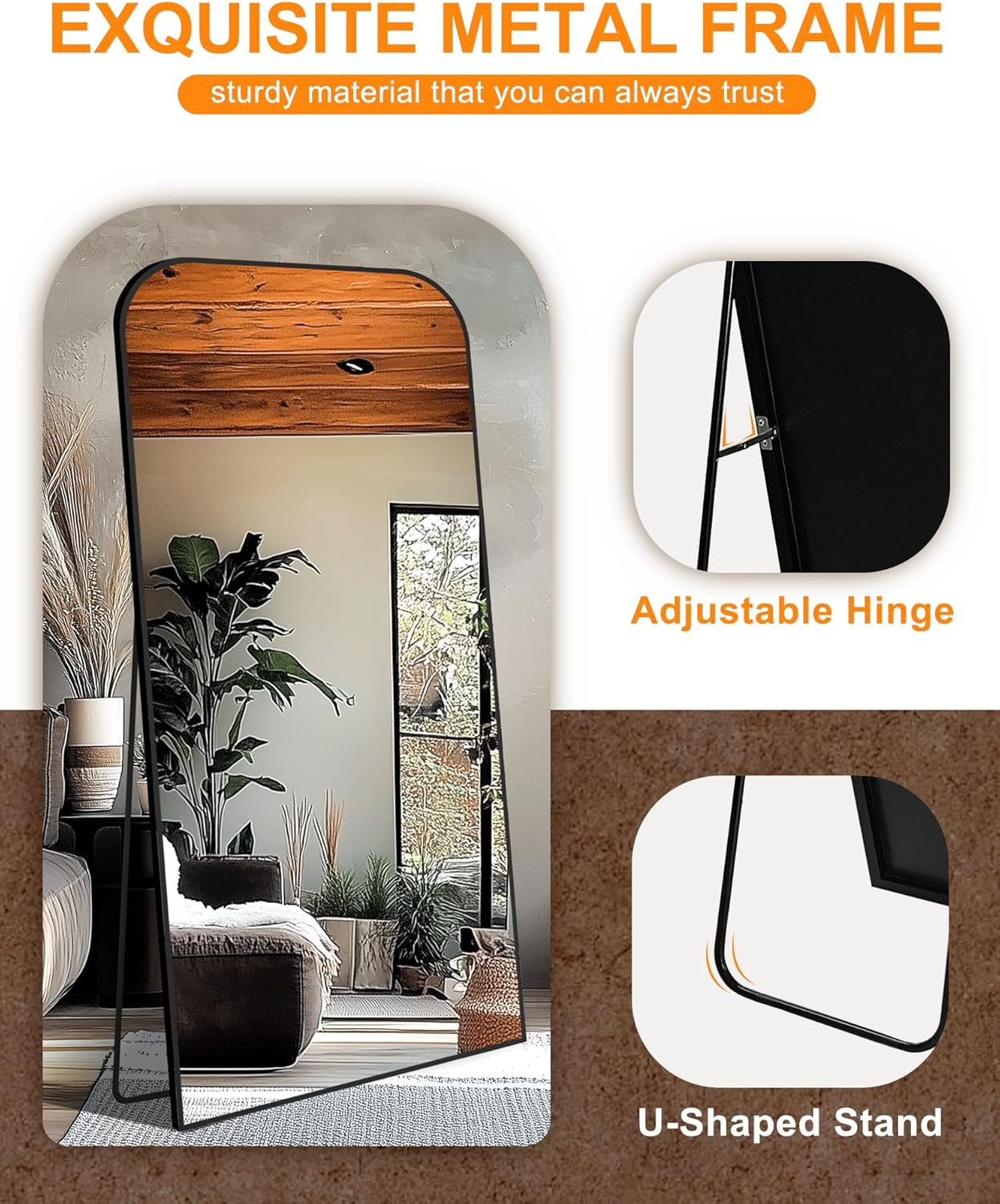 Delma Full Length Mirror, 65" x 30" Standing Large Floor Mirror with Aluminum Frame for Bedroom, Living Room,Bathroom