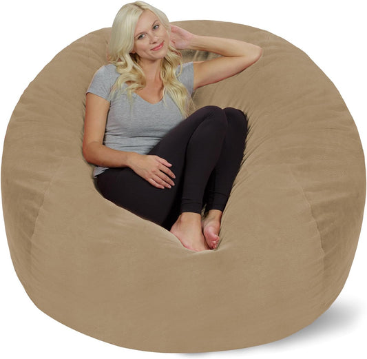 Chill Sack Bean Bag Chair - 5' Giant Memory Foam Lounge Chair with Soft Microfiber Cover – Cozy Furniture for Living Room, Dorm, & Kids' Rooms – Comfortable 5 Ft, Pebble Lounge Sofa, Tan