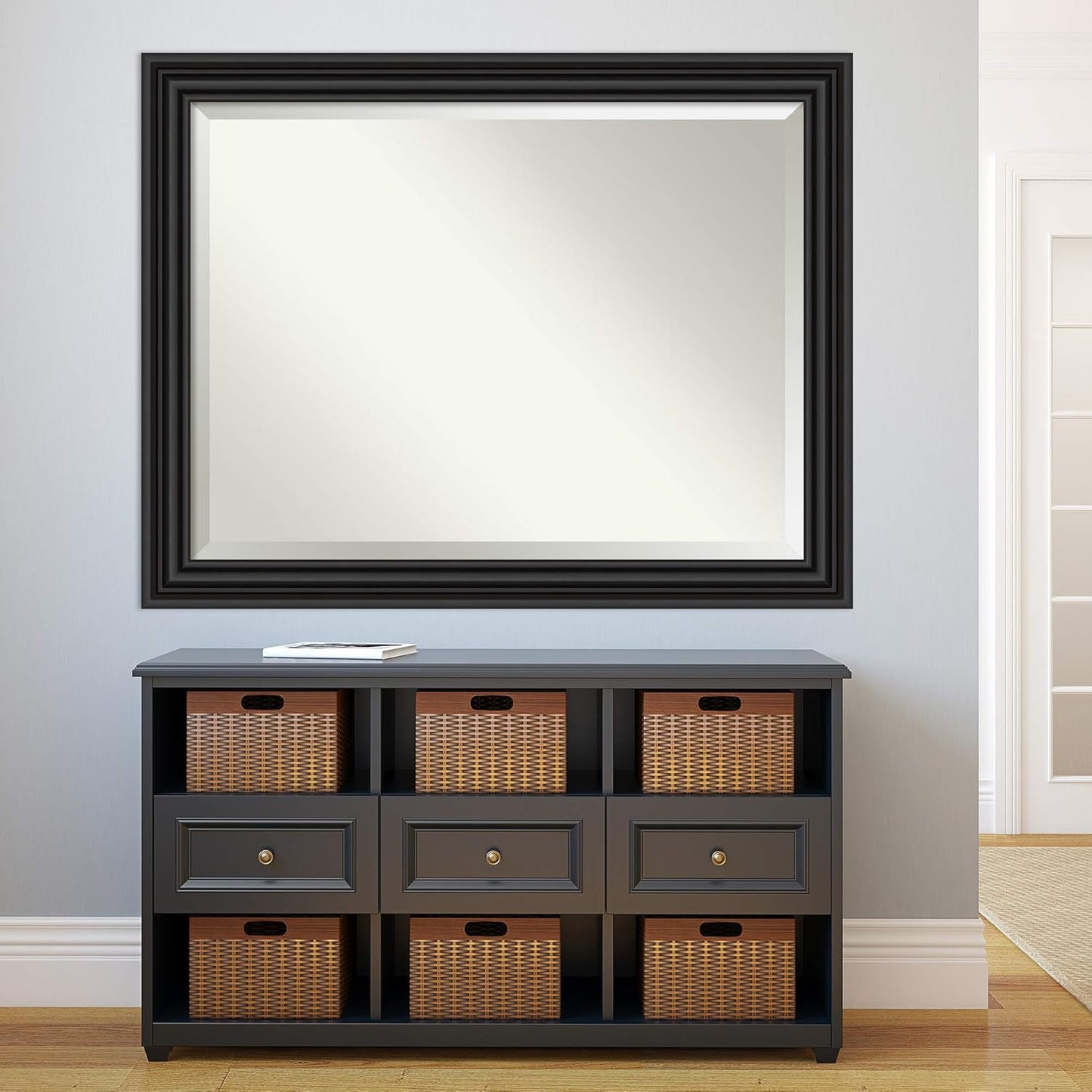 Amanti Art Black Bathroom Mirror for Over Sink, 36x46 Colonial Black Rectangle Vanity Mirror, X-Large Traditional Frame, Hangs Horizonally and Vertically, Bathroom Wall Decor, Beveled Edge