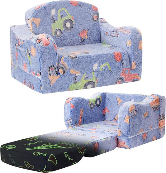 Thick Comfy Toddler Chair and Couch for Kids,2-in-1 Soft Plush Fold Out Sofa for Children,Convertible Couch to Lounger for Toddler
