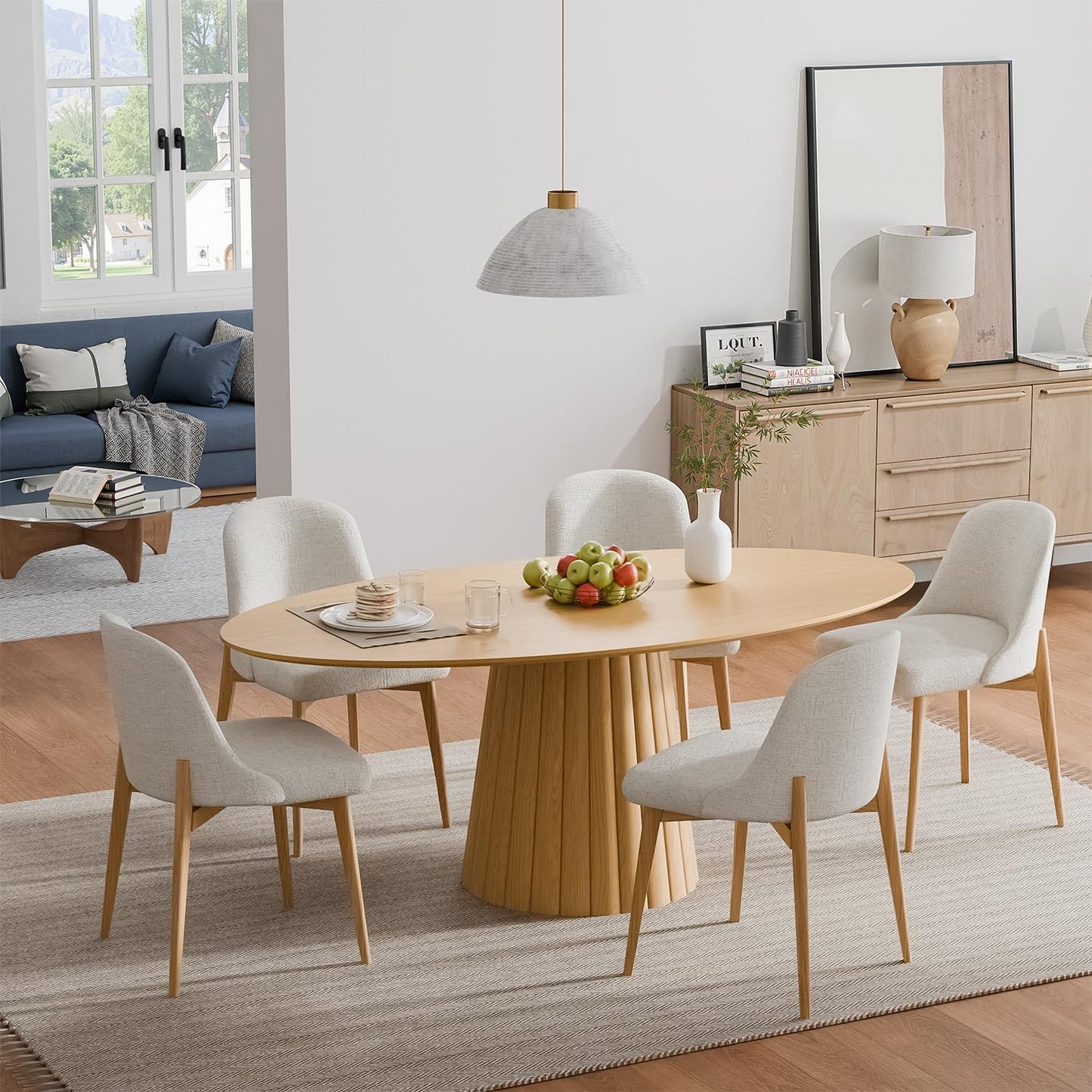 Casaphoria 67" Oval Dining Table, Modern Wood Kitchen Table with Cone Shaped Strip Convex Base for Living Room & Dining Room, Easy Assembly Farmhouse Furniture for 4-6, Oak