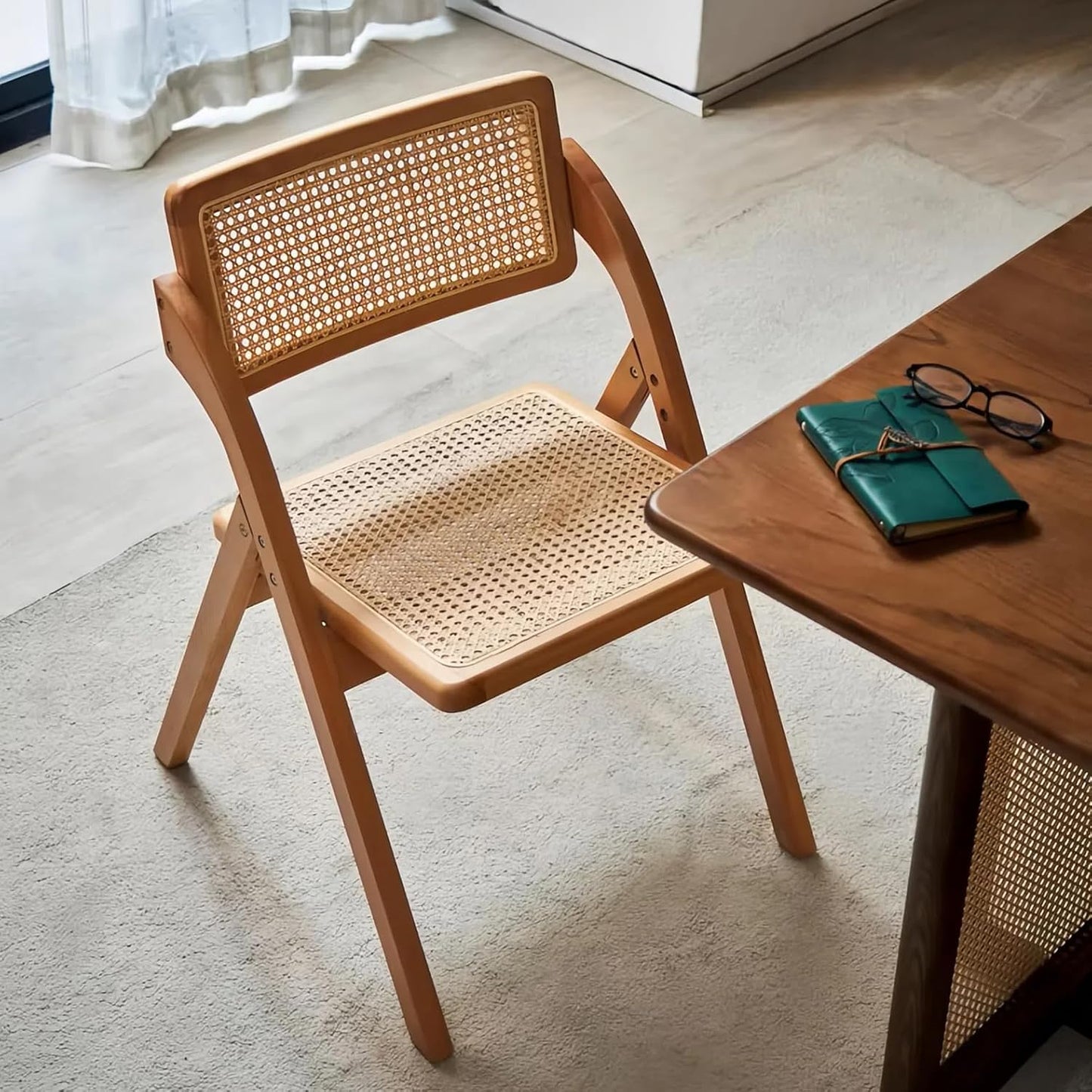 Simple Rattan Dining Chair Set of 2, Foldable Lounge Chair, Suitable for Living Room, Dining Room, Bedroom Desk Office Chair. (Cherry Color Set of 2)