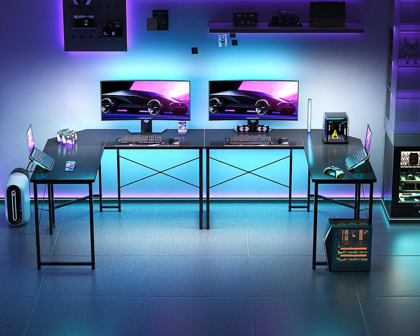 Casaottima 47 inch L Shaped Gaming Desk, Corner Desk Gaming Table for Home Office, Computer Desk Sturdy Writing Workstation for Small Space, Easy to Assemble, Black