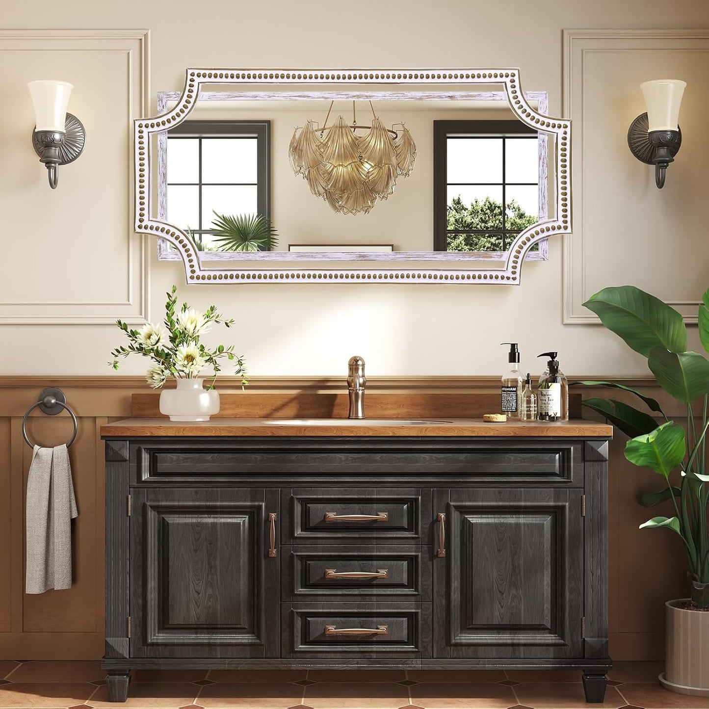 24" X 47" Wooden Farmhouse Large Wall Mirror, Rustic Art Decorative Full Length Mirrors for Living Room, Bedroom, Bathroom, Entryway - Hang Horizontally or Vertically