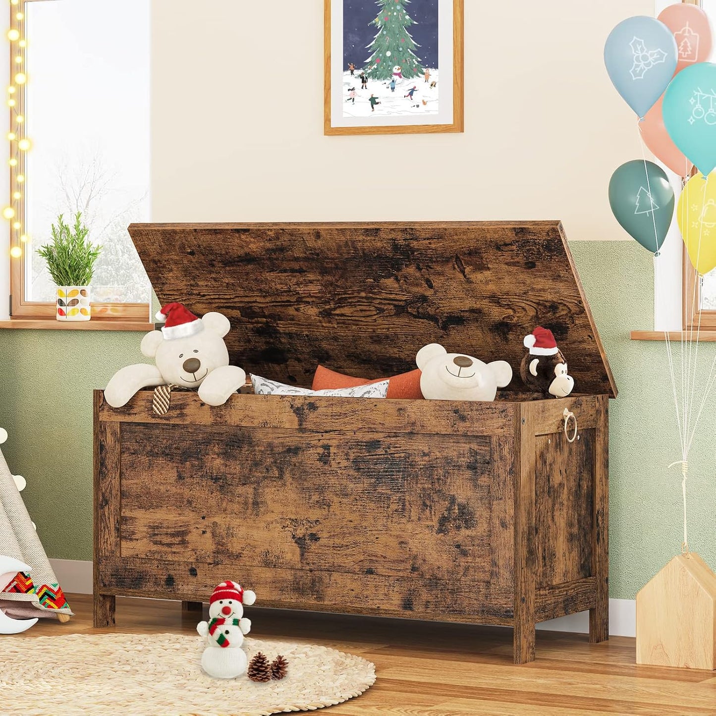 HOOBRO Toy Box, Retro Wooden Look Storage Chest with Safety Hinge, Entryway Storage Bench Supports 220 lb, 39.4 x 15.7 x 18.9 Inches Toy Chest Organizer, Easy Assembly (Rustic Brown) BF100CW01