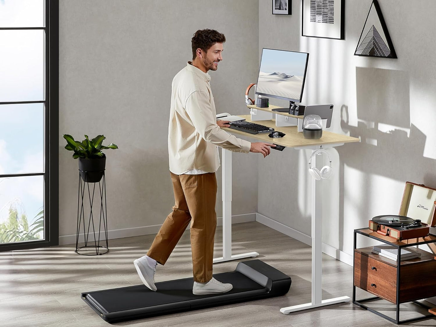 63x24 Inches Electric Standing Desk with Drawer and Monitor Stand, Height Adjustable Sit to Stand up Desk for Home Office, Ergonomic Computer Table with Phone Holder, 3 Hooks, Oak